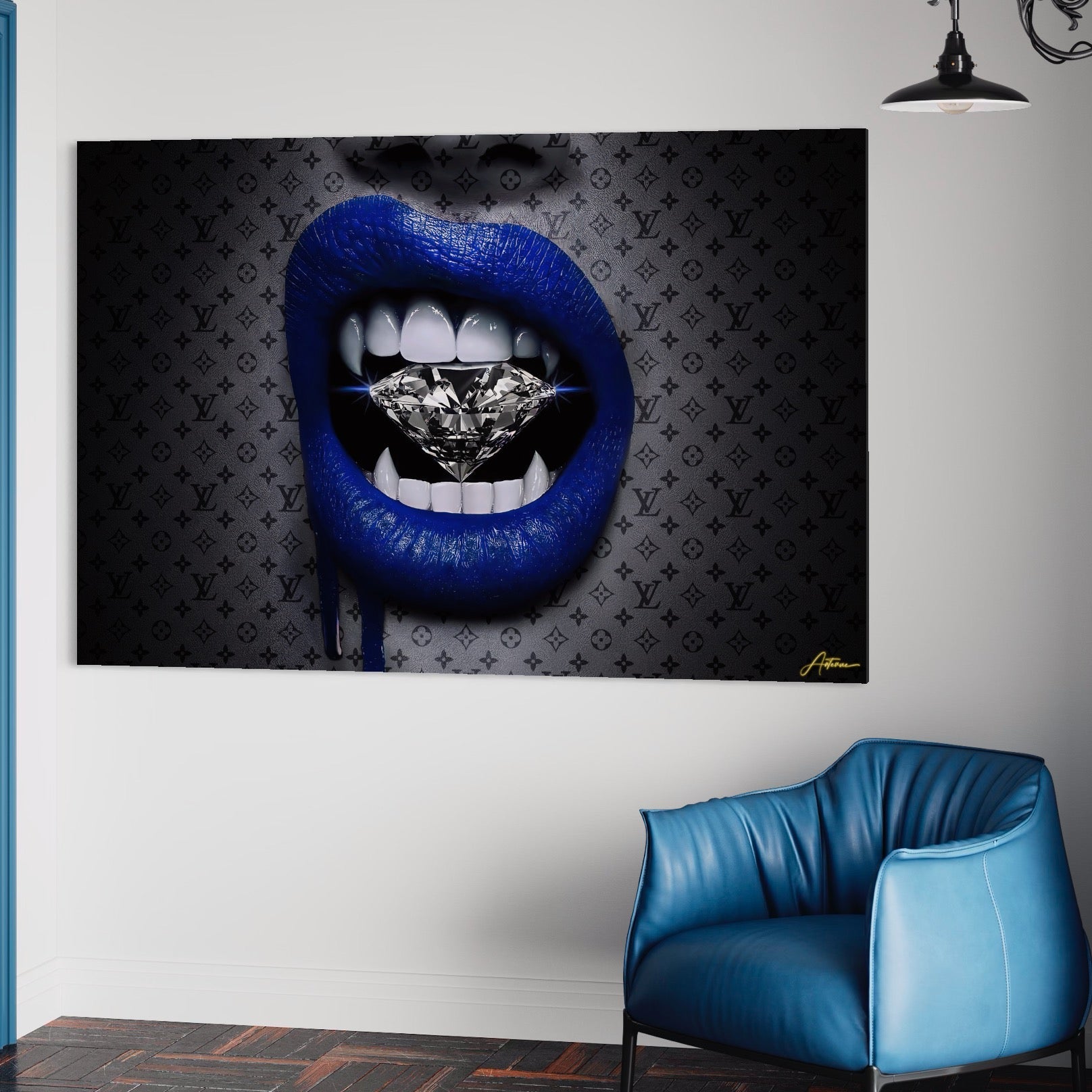 Tablou Canvas Premium LuxCanva® A1220, Blue Lips ,  Decorativ, Living, Diamant, Buze, Albastru, Luxury Brands, Dressing, Culori Vibrante