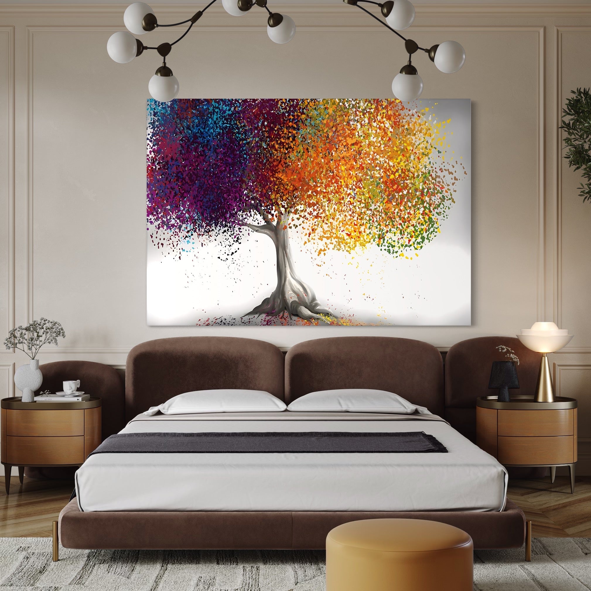 Tablou Canvas Premium LuxCanva® A1217, Copac Colorat , Decorativ, Dressing, Pom, Multicolor, Arbore, Living, Culori Vibrante
