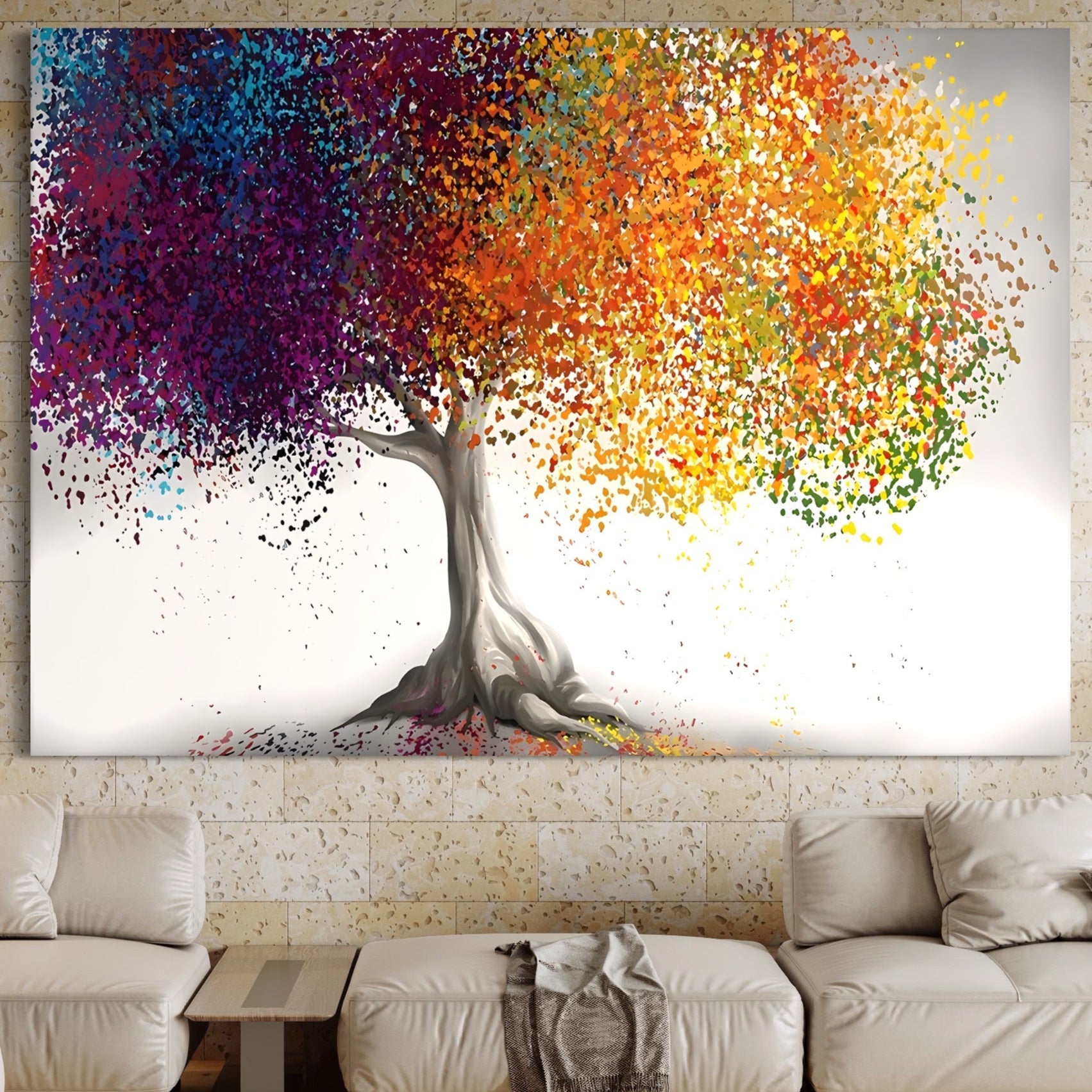 Tablou Canvas Premium LuxCanva® A1217, Copac Colorat , Decorativ, Dressing, Pom, Multicolor, Arbore, Living, Culori Vibrante