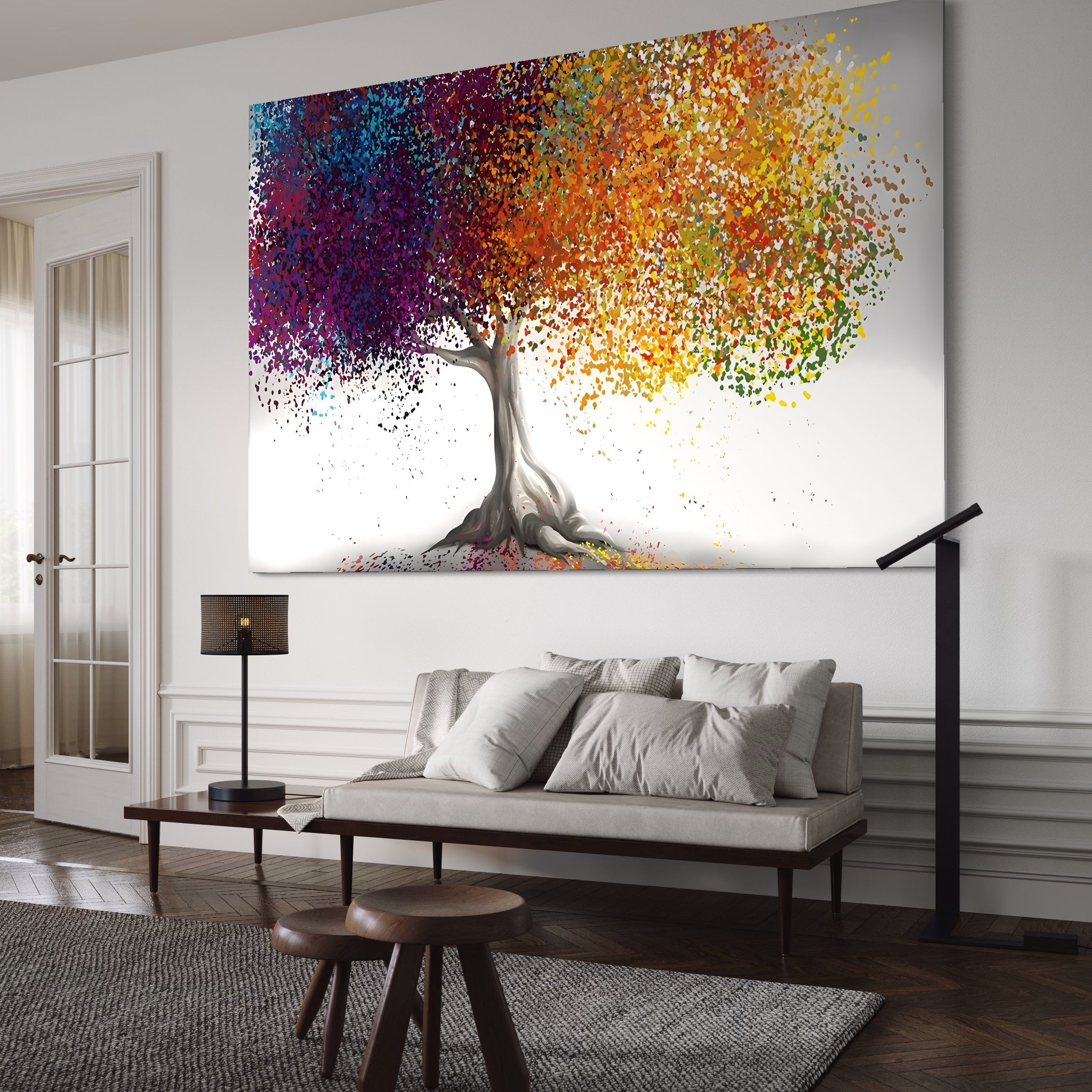 Tablou Canvas Premium LuxCanva® A1217, Copac Colorat , Decorativ, Dressing, Pom, Multicolor, Arbore, Living, Culori Vibrante