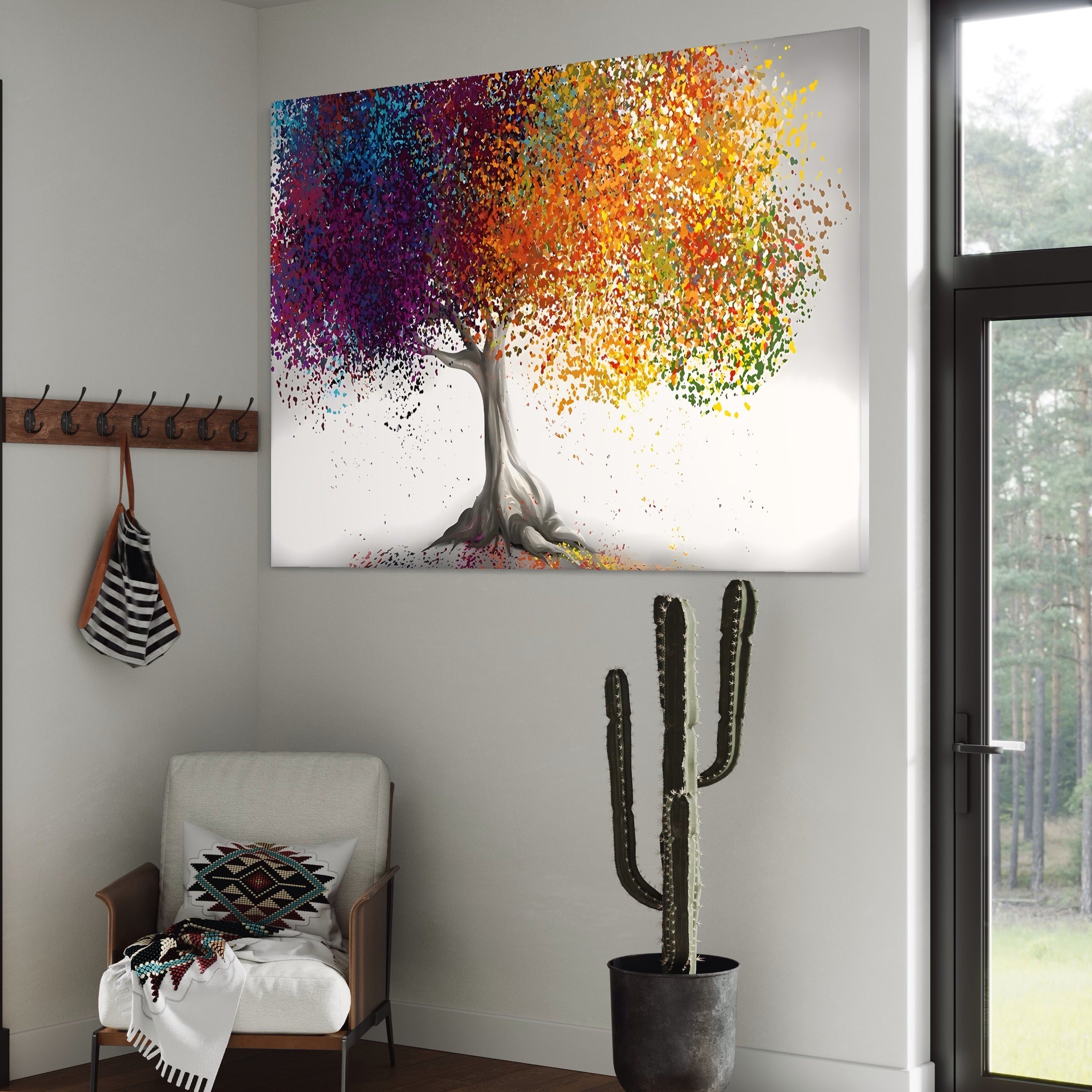 Tablou Canvas Premium LuxCanva® A1217, Copac Colorat , Decorativ, Dressing, Pom, Multicolor, Arbore, Living, Culori Vibrante