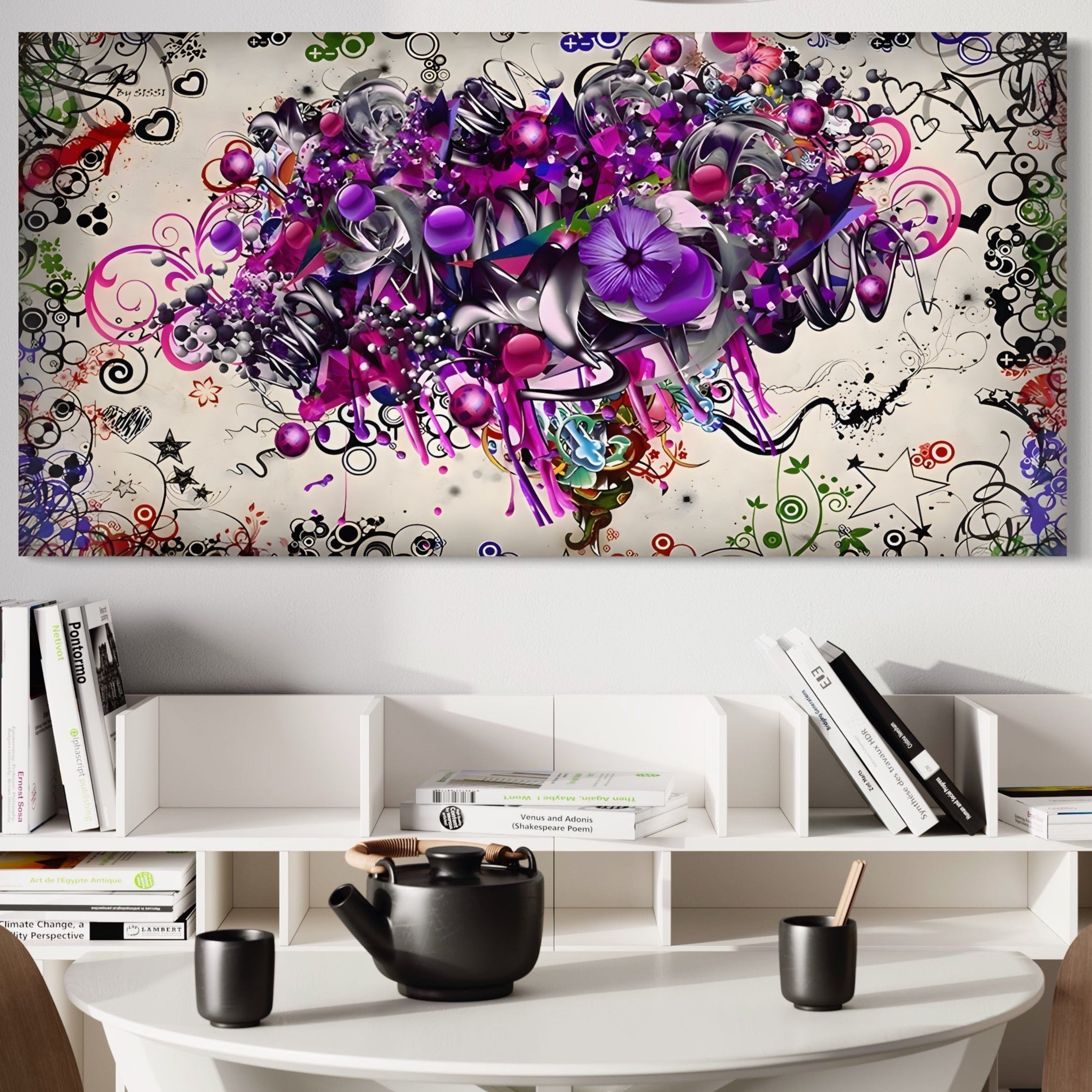 Tablou Canvas Premium LuxCanva® A1213, Art Flowers ,  Decorativ, Living, Colorat, Flori, Inimi, Mov, Dormitor, Culori Vibrante