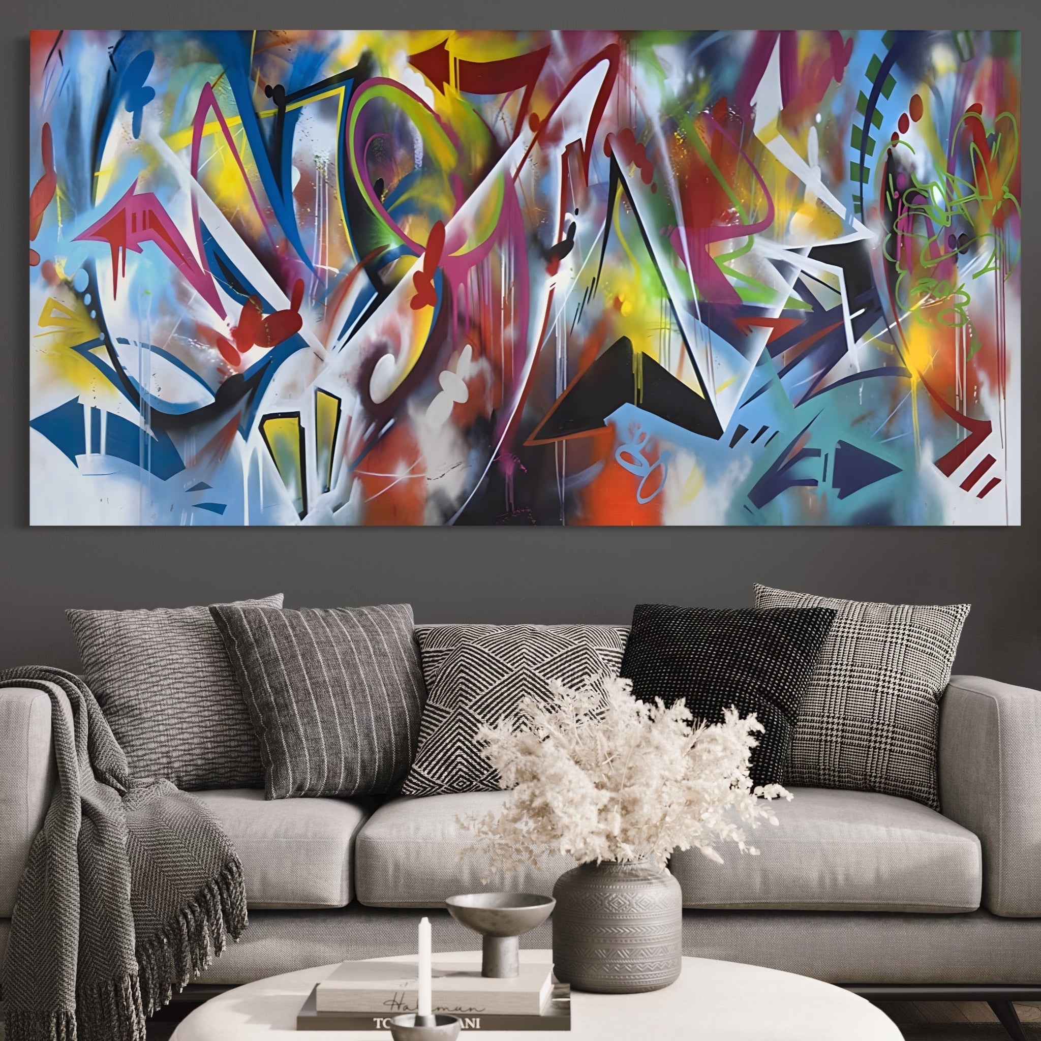 Tablou Canvas Premium LuxCanva® A1210, Graffiti Blue , Decorativ, Living, Arta Stradala, Colorat, Hol, Culori Vibrante