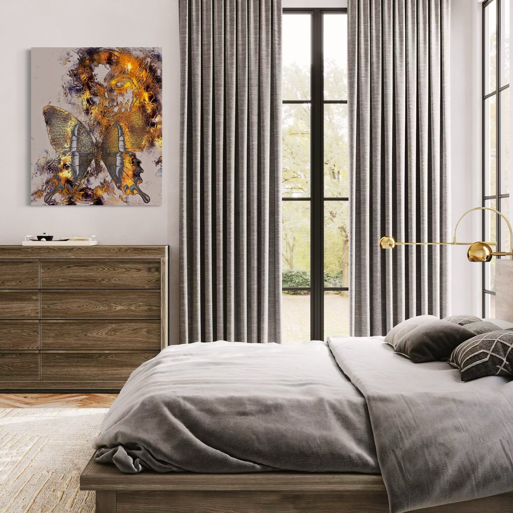 Tablou Canvas Premium LuxCanva® C1096, Fluture Auriu , Fluture, Beautiful, Auriu, Living Room, Bedroom, Relaxare, Culori Vibrante