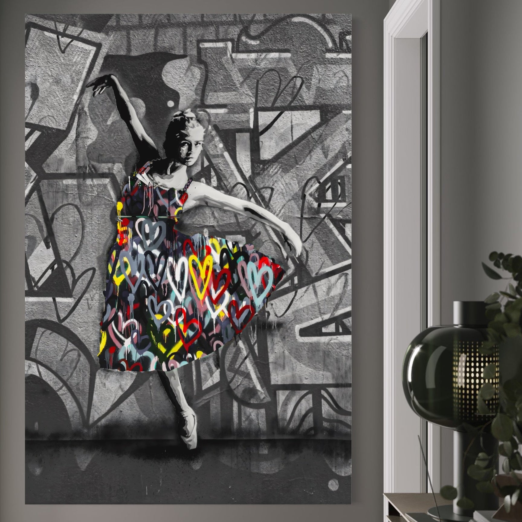 Tablou Canvas Premium LuxCanva® A1208, Colorful Ballerina , Decorativ, Dormitor, Balerina, Inimi Colorate, Dressing, Culori Vibrante