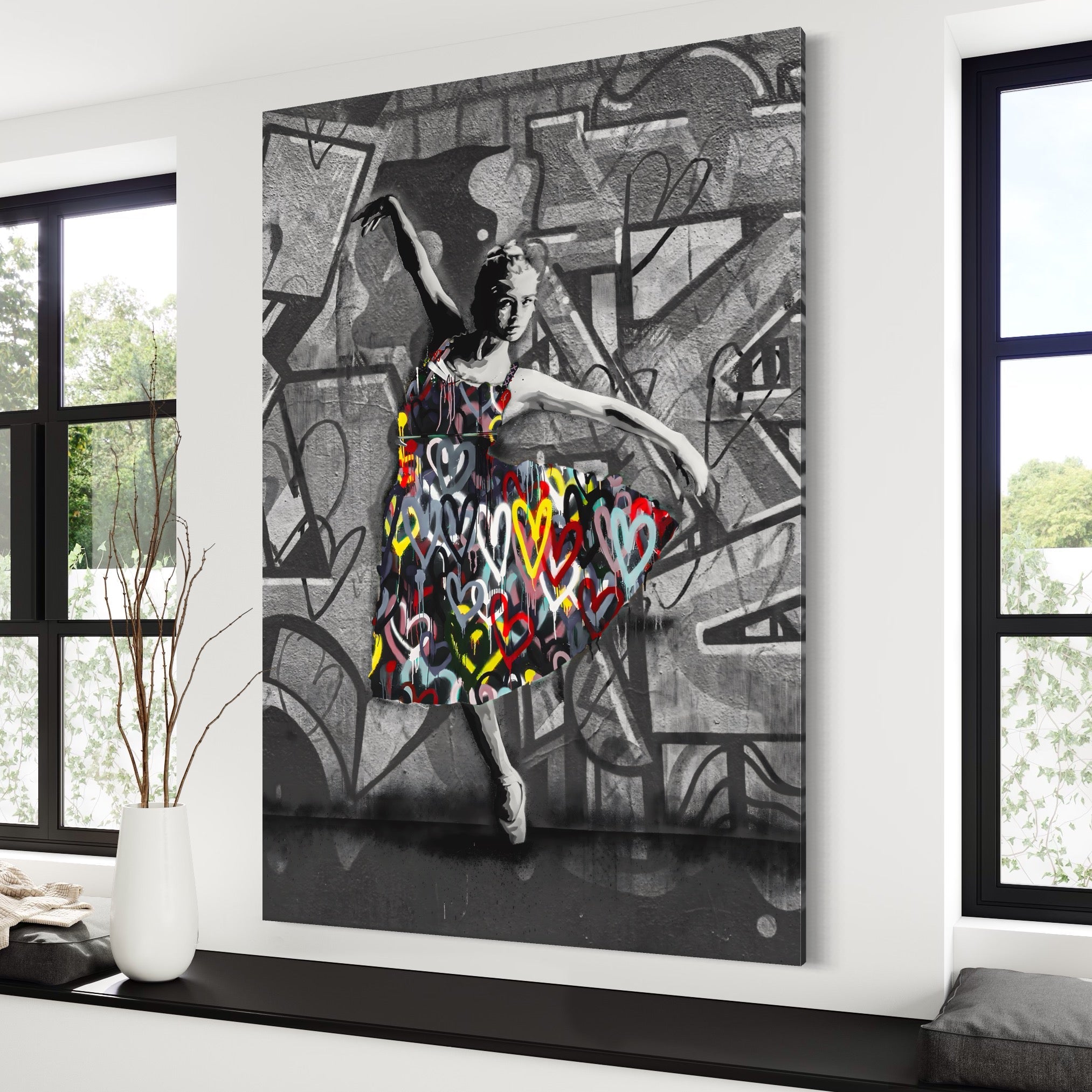 Tablou Canvas Premium LuxCanva® A1208, Colorful Ballerina , Decorativ, Dormitor, Balerina, Inimi Colorate, Dressing, Culori Vibrante