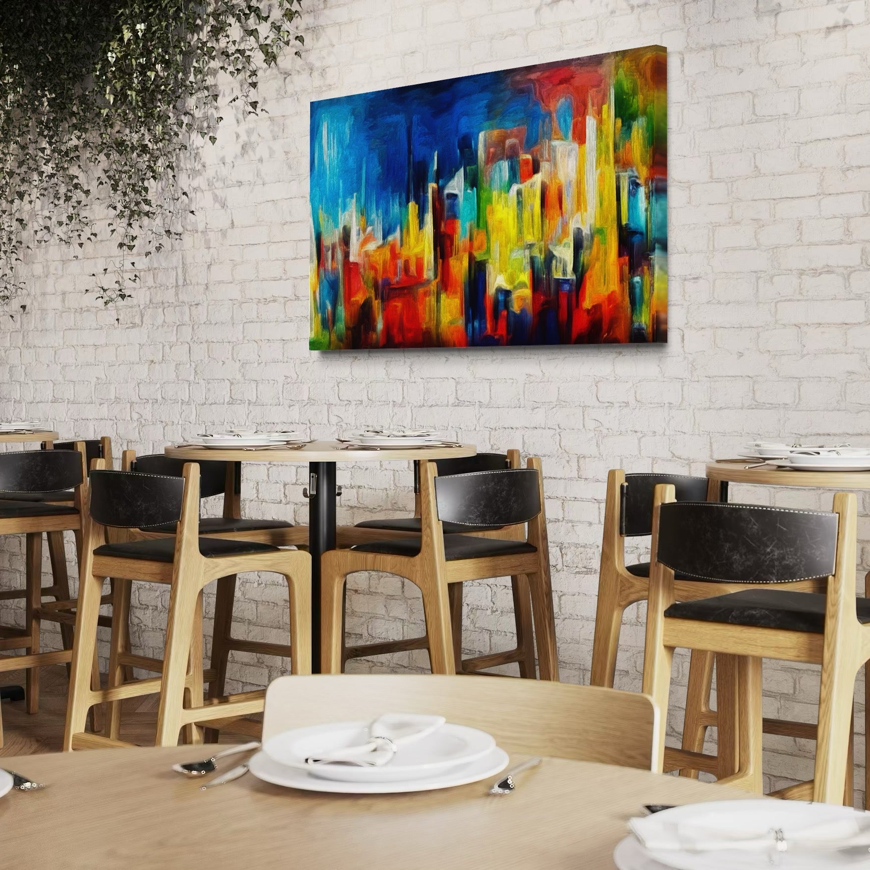 Tablou Canvas Premium LuxCanva® C1098, Downtown Painting Abstract ,Buildings, Abstract, Living Room, Bedroom, Relaxare, Culori Vibrante