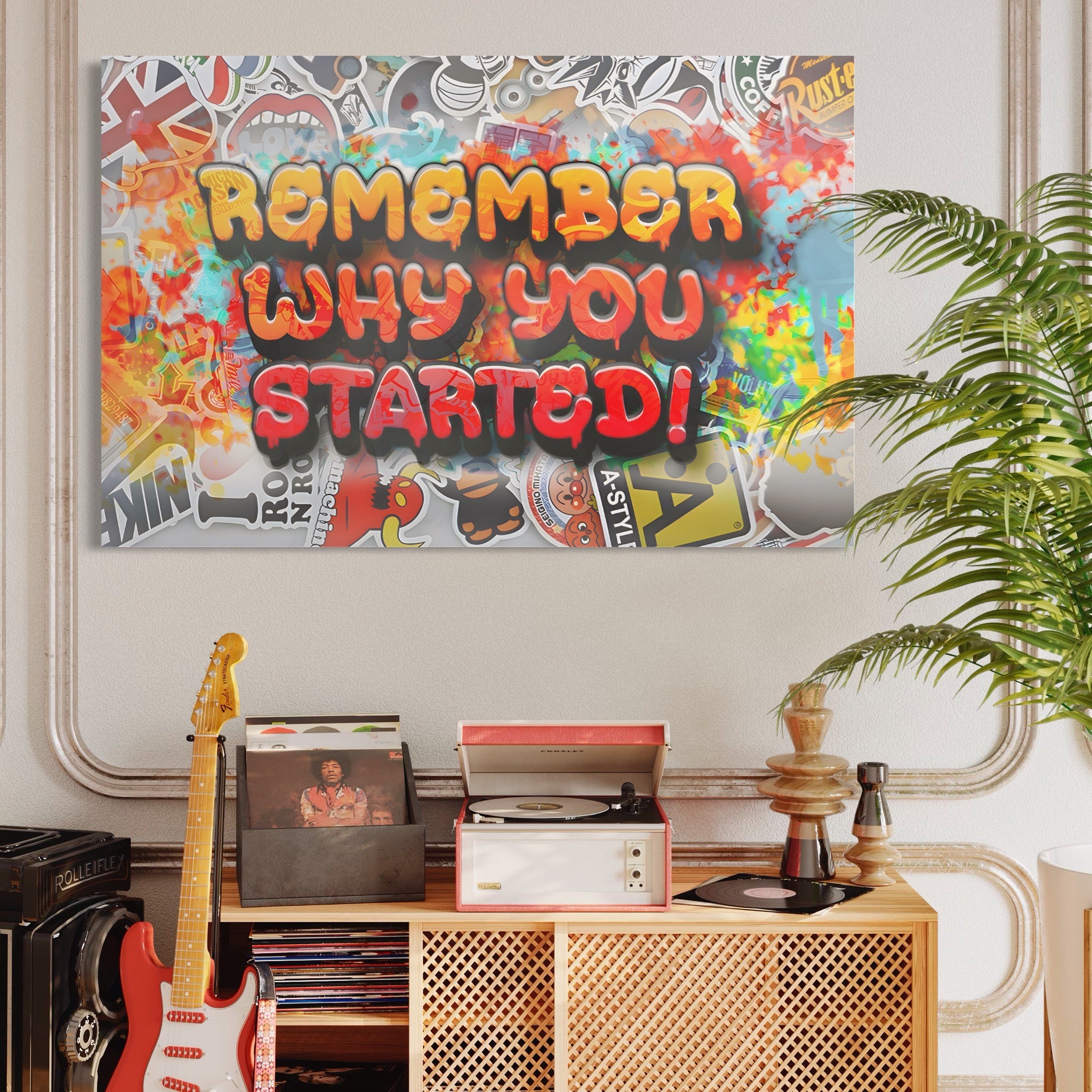 Tablou Canvas Premium LuxCanva® A1207, Remeber Why You Started? , Decorativ, Birou, Motivational, Graffiti, Colorat, Living, Culori Vibrante
