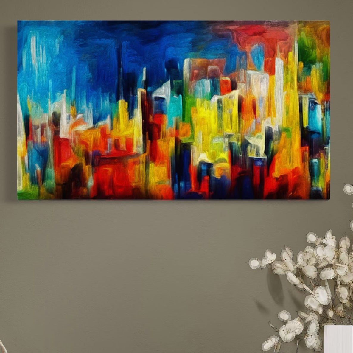 Tablou Canvas Premium LuxCanva® C1098, Downtown Painting Abstract ,Buildings, Abstract, Living Room, Bedroom, Relaxare, Culori Vibrante