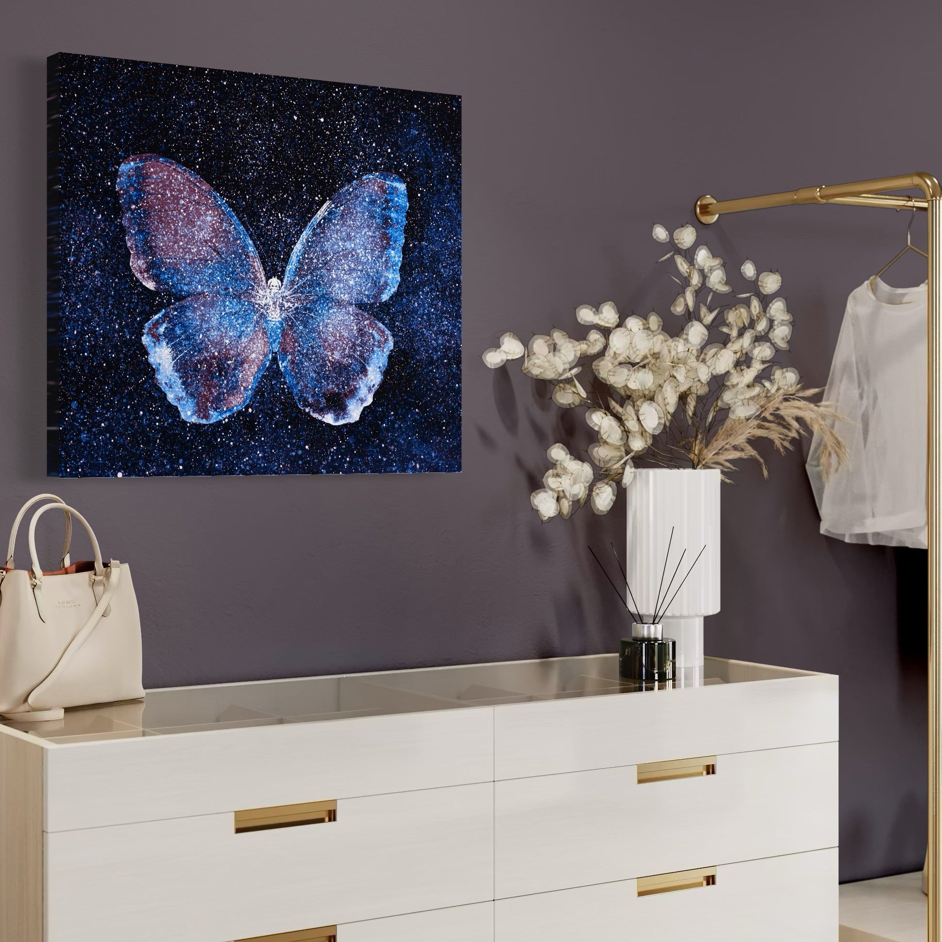 Tablou Canvas Premium LuxCanva® C1099, Fluture Stralucitor , Lumini, Fluture, Living Room, Office, Relaxare, Culori Vibrante