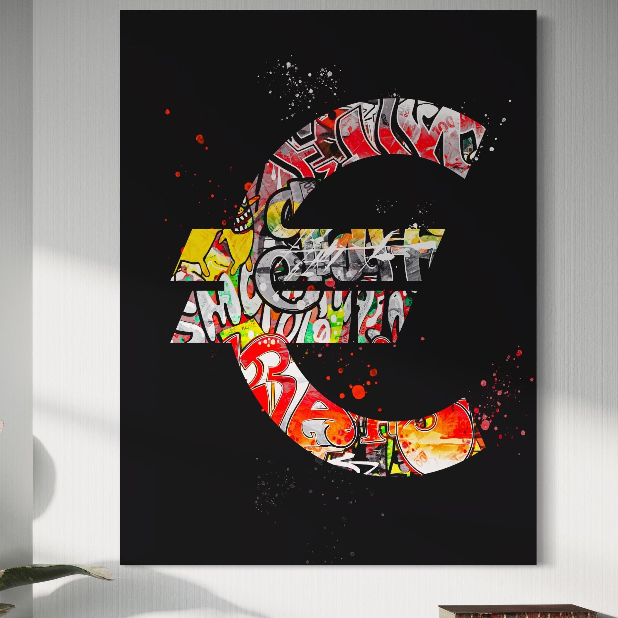 Tablou Canvas Premium LuxCanva® A1206, The Euro Sign , Decorativ, Birou, Graffiti Euro, Bani, Living, Culori Vibrante