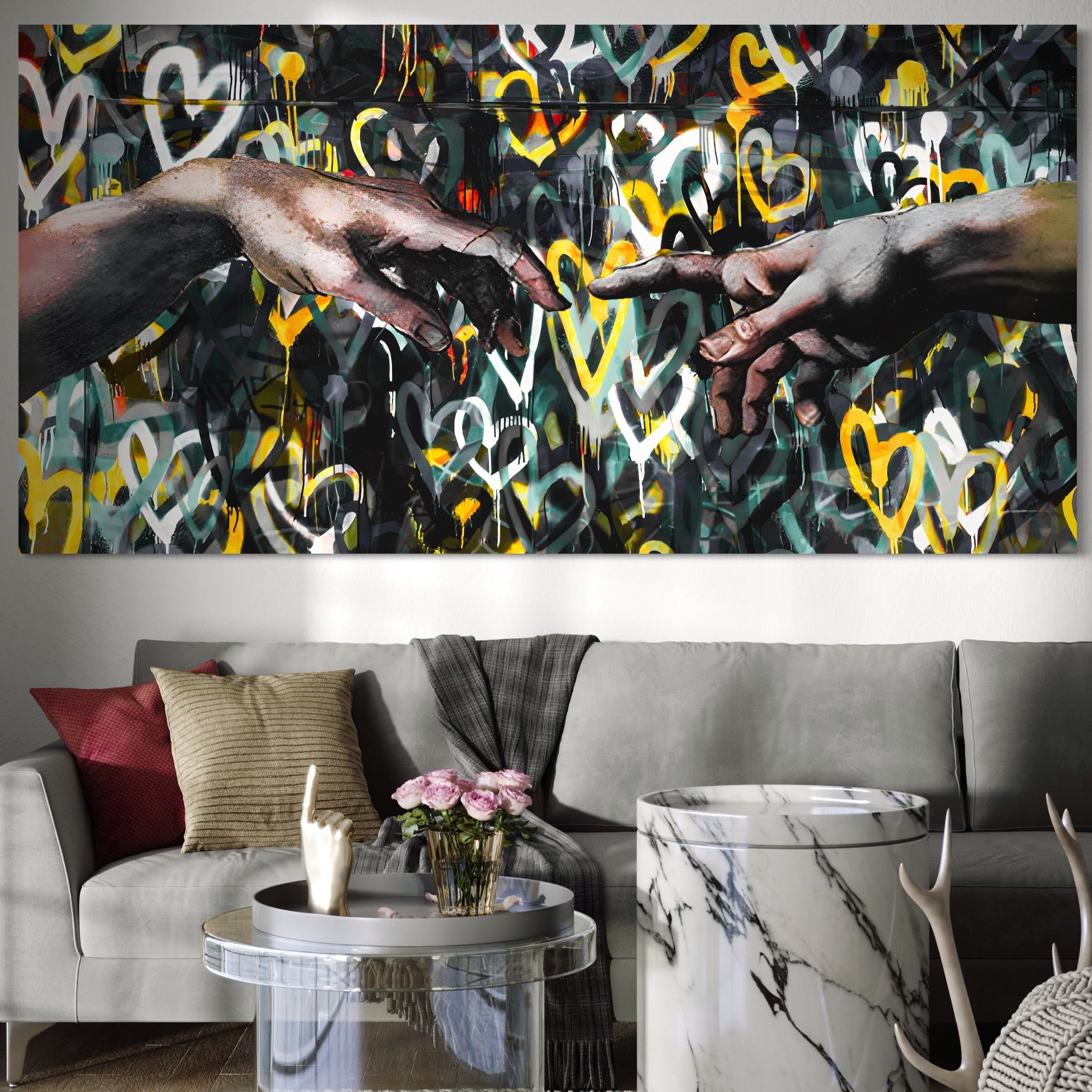 Tablou Canvas Premium LuxCanva® A1203, 2Hands Love , Decorativ, Dormitor, Iubire, Cuplu, Living, Inimi Colorate, Culori Vibrante