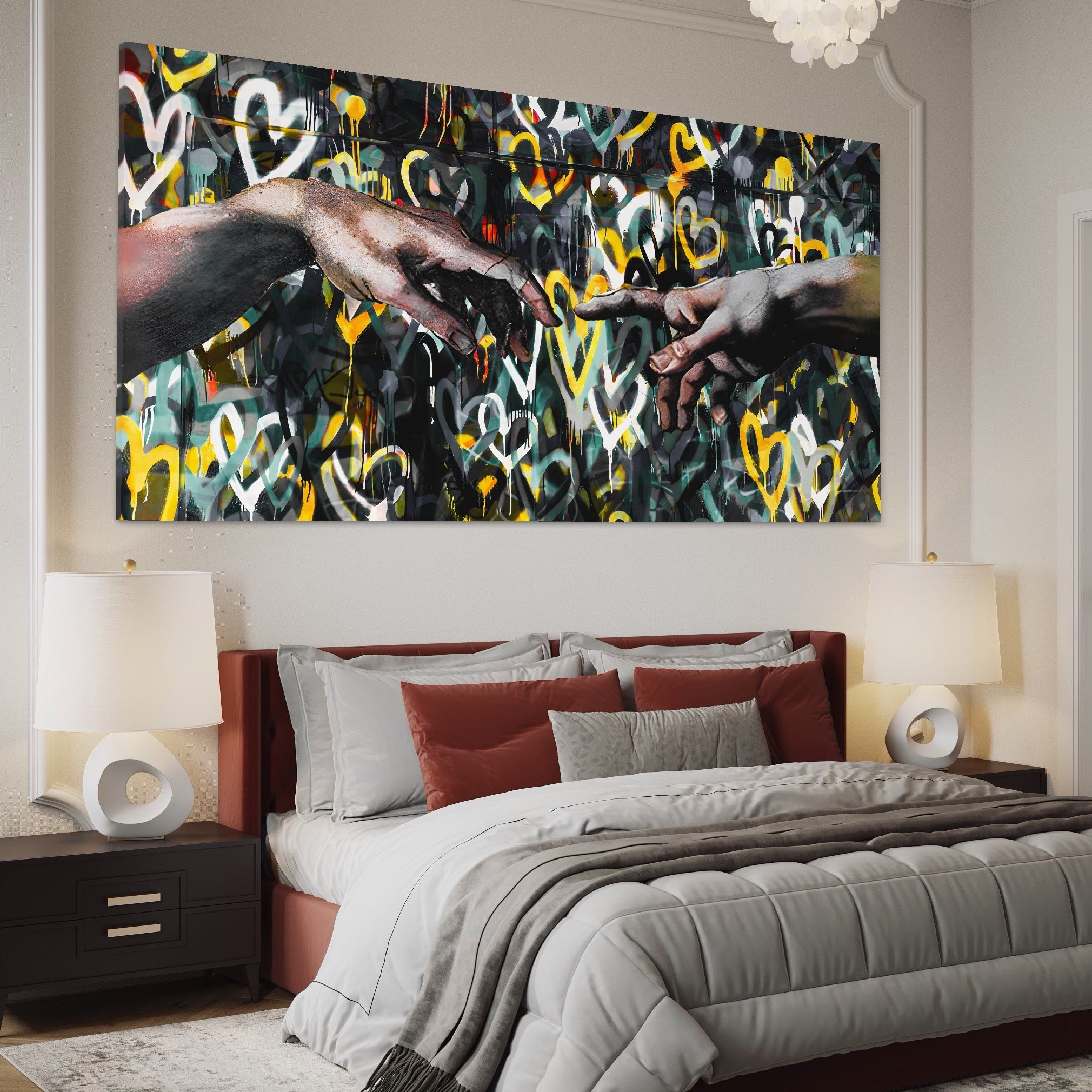 Tablou Canvas Premium LuxCanva® A1203, 2Hands Love , Decorativ, Dormitor, Iubire, Cuplu, Living, Inimi Colorate, Culori Vibrante