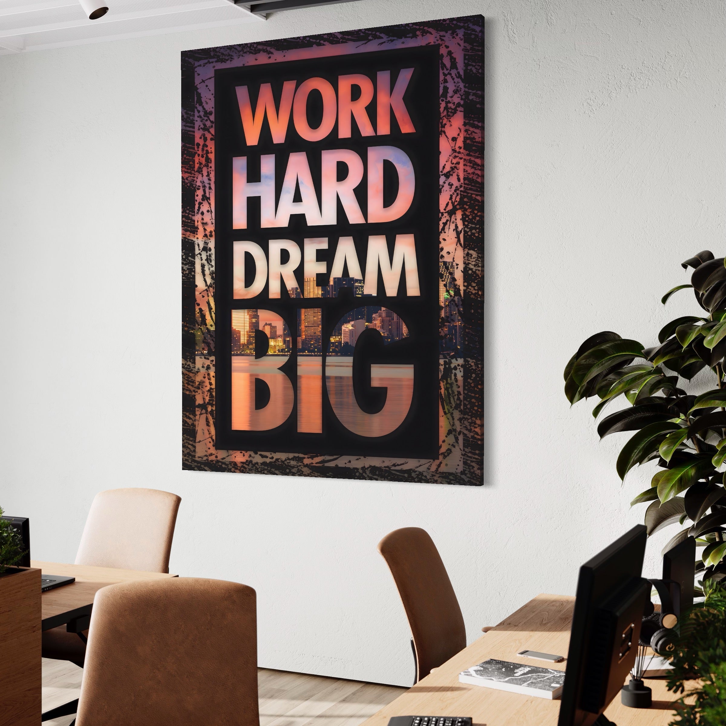 Tablou Canvas Premium LuxCanva® A1202, Work Hard , Decorativ, Birou, Vis, Motivational, Living, Culori Vibrante