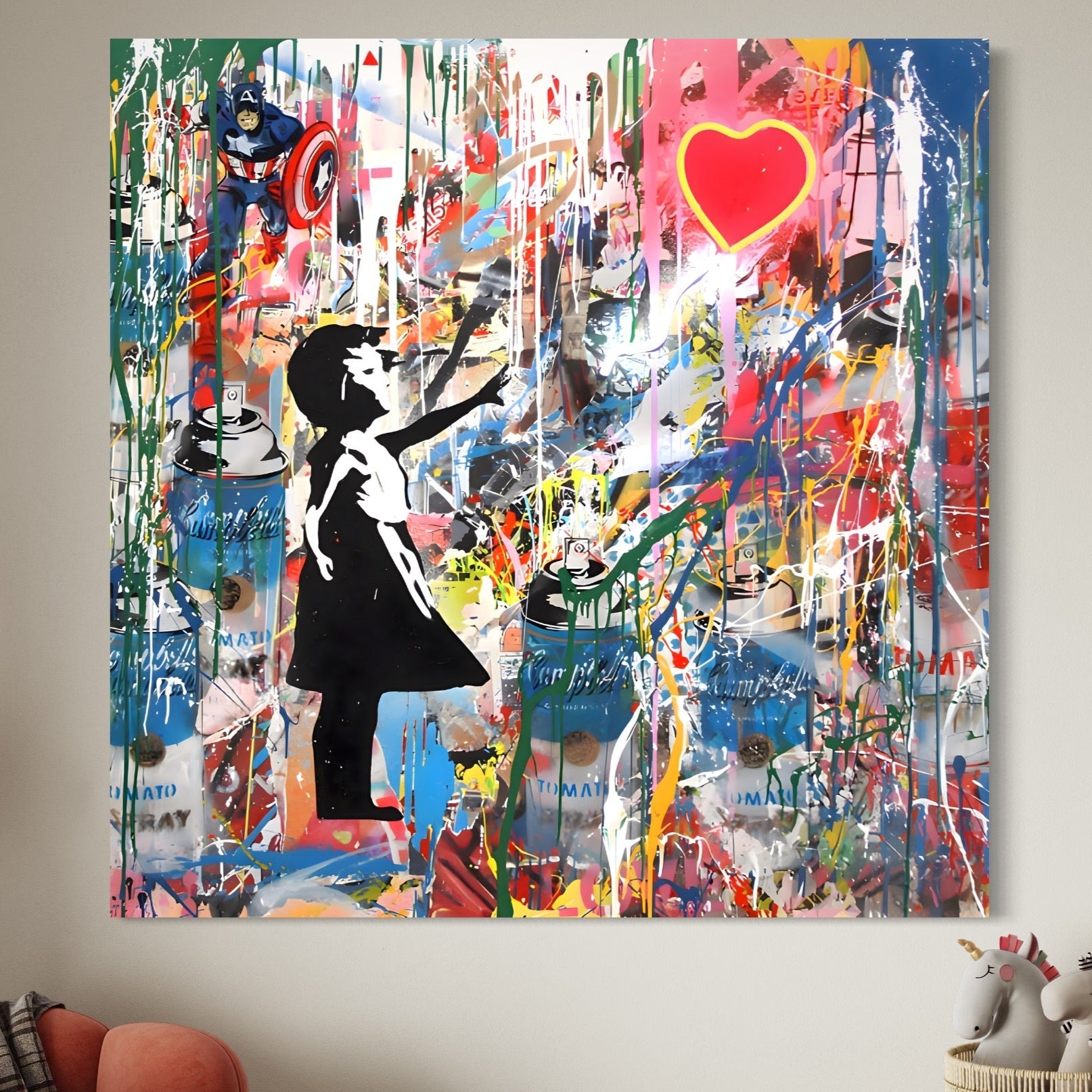 Tablou Canvas Premium LuxCanva® A1201, Happy Child , Decorativ, Dormitor, Multicolor, Inima, Camera Copil, Culori Vibrante