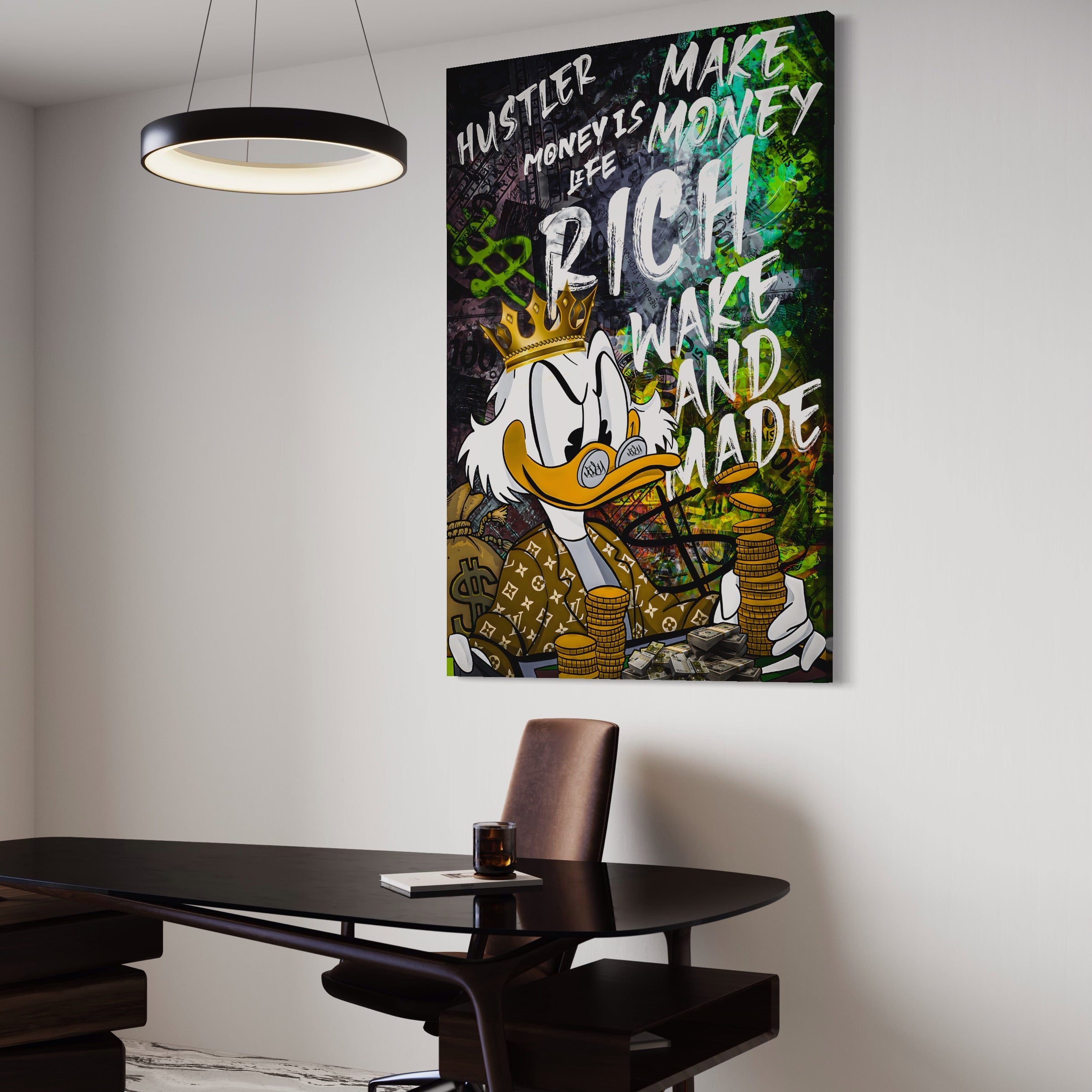 Tablou Canvas Premium LuxCanva® A1199, Money Is Life , Scrooge McDuck, Birou, Motivational, Money, Living, Culori Vibrante