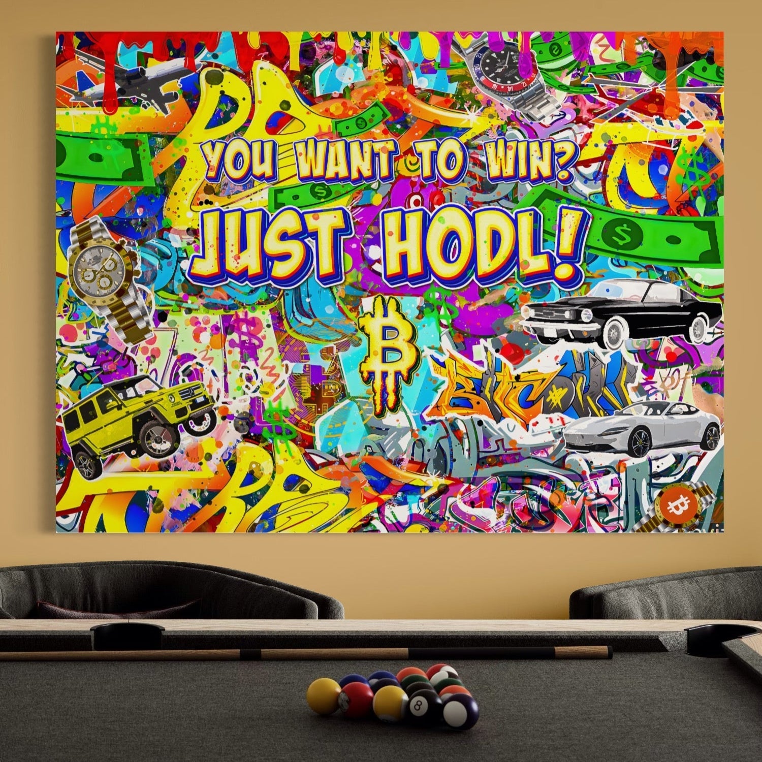 Tablou Canvas Premium LuxCanva® A1196, You Want To Win , Bitcoin, Cash, Animatie, Living, Culori Vibrante