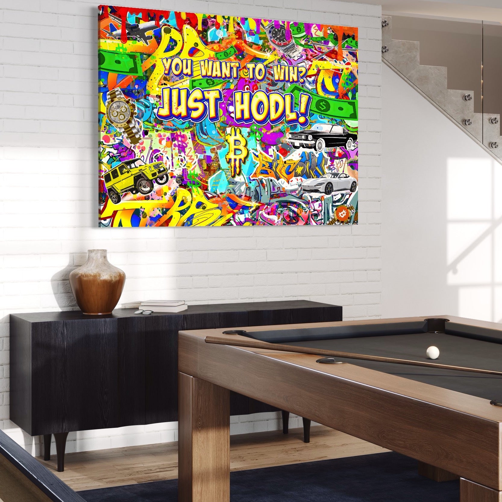 Tablou Canvas Premium LuxCanva® A1196, You Want To Win , Bitcoin, Cash, Animatie, Living, Culori Vibrante