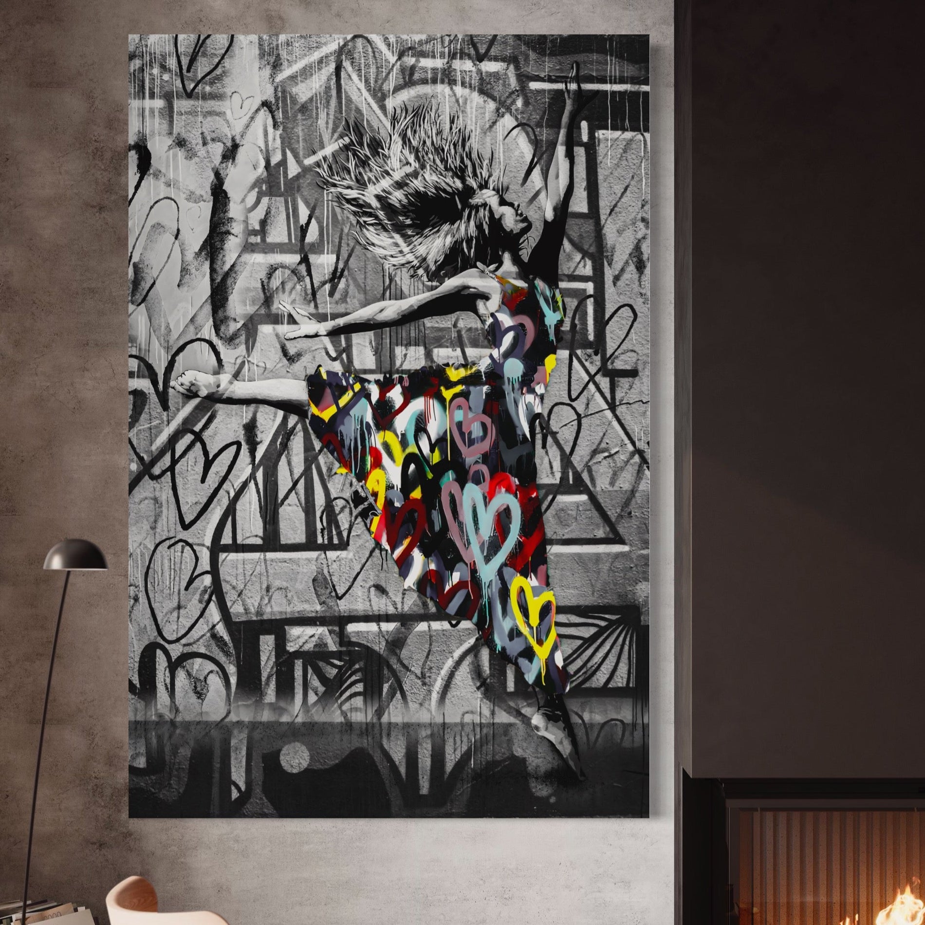 Tablou Canvas Premium LuxCanva® A1193, Beautiful Girl , Dressing, Balerina, Inimi Colorate, Dansatoare, Living, Culori Vibrante