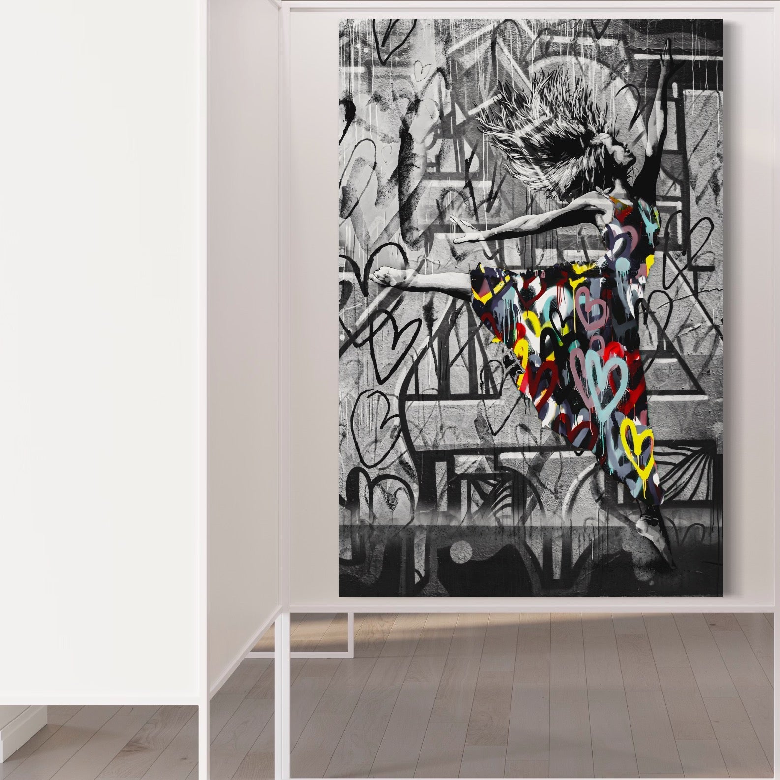 Tablou Canvas Premium LuxCanva® A1193, Beautiful Girl , Dressing, Balerina, Inimi Colorate, Dansatoare, Living, Culori Vibrante