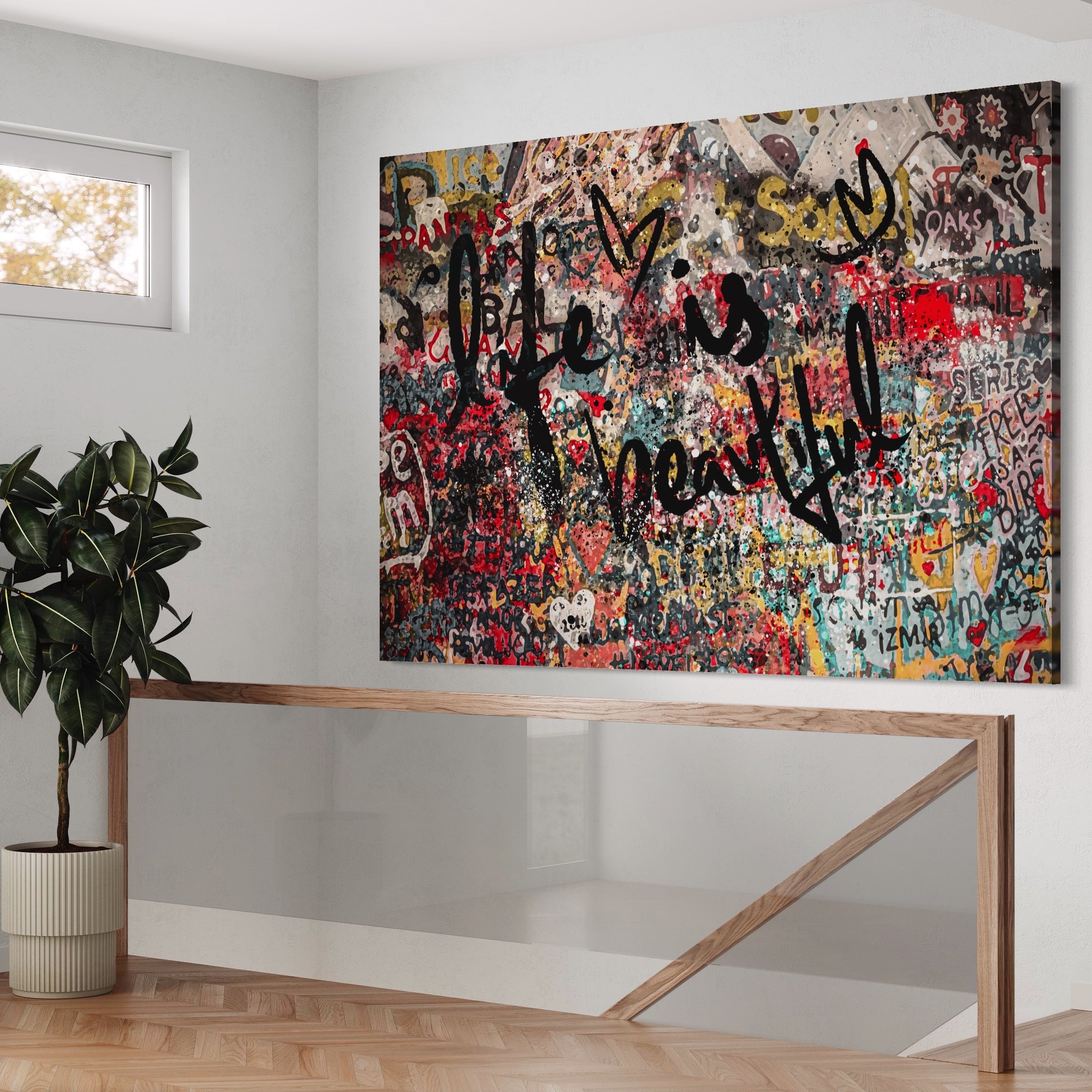 Tablou Canvas Premium LuxCanva® A1186, Life Is Beautiful , Inimi, Decorativ, Dormitor, Abstract, Culori Vibrante