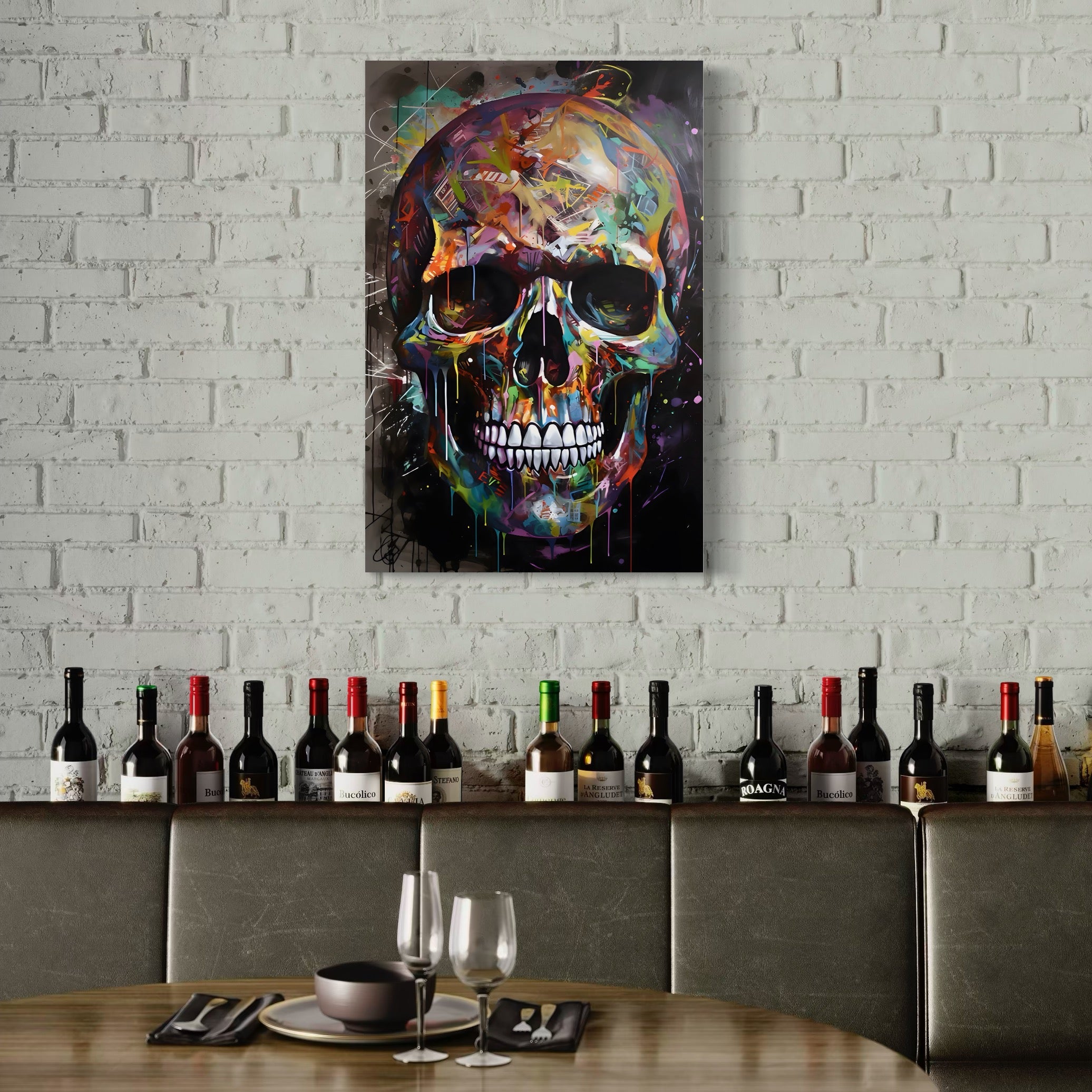 Tablou Canvas Premium LuxCanva® C1116, Skull Full Of Colours , Culori, Skull, Funny, Game Room, Bar, Relaxare, Culori Vibrante