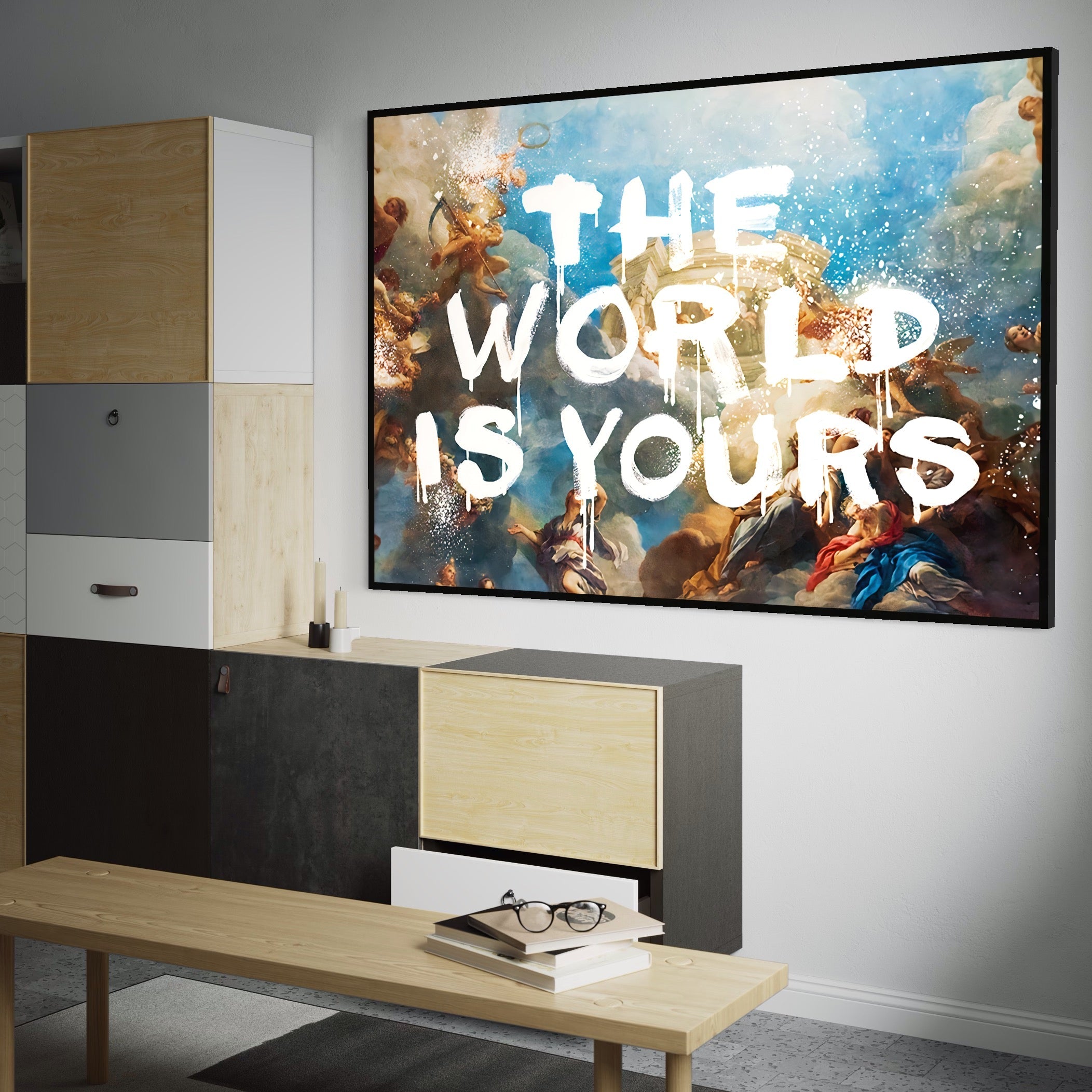 Tablou Canvas Premium LuxCanva® A1175, The World Is Yours , Motivational, Birou, Inger, Cer, Culori Vibrante