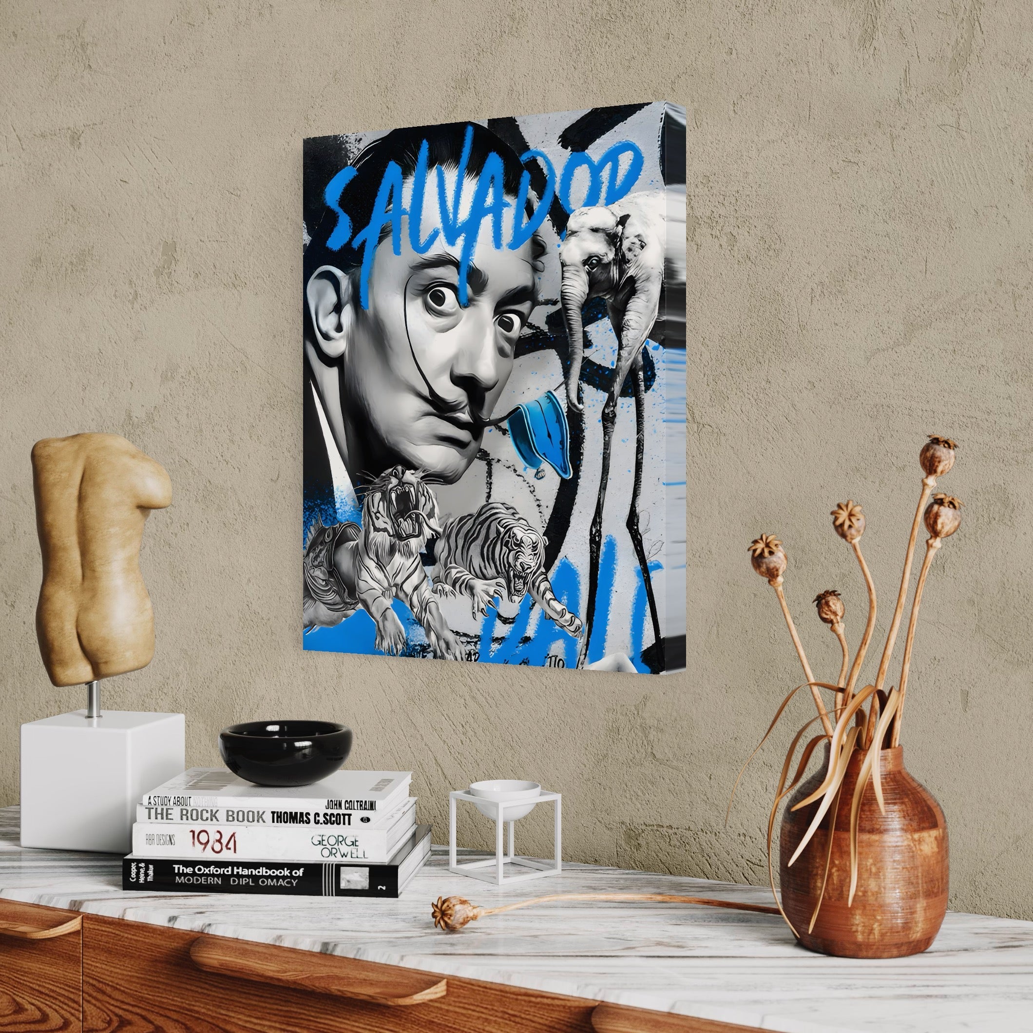 Tablou Canvas Premium LuxCanva® C1135, Abstract Painting By Salvador Dali , Culori, Lions, Elephants, Safari, Living Room, Bar, Relaxare, Culori Vibrante