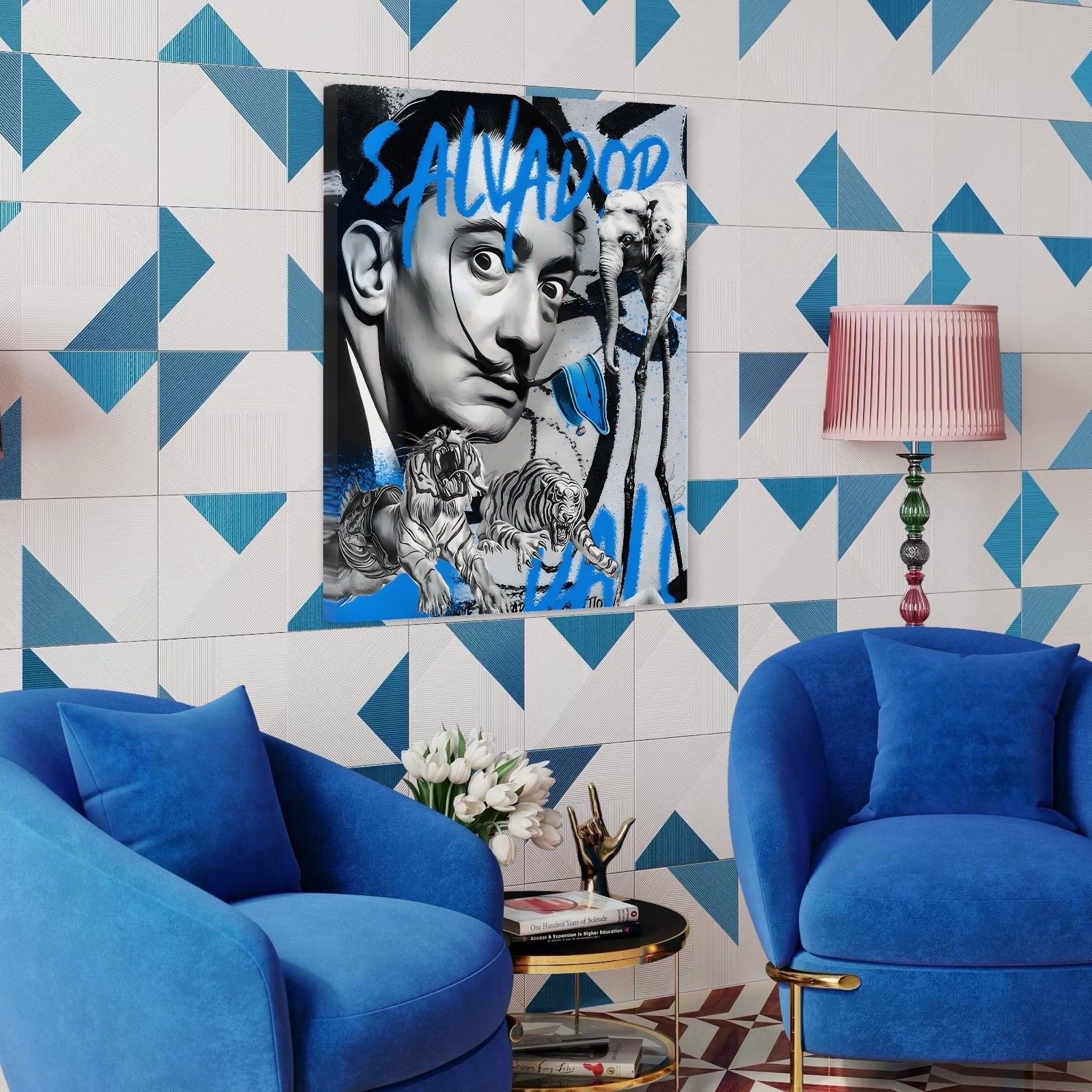 Tablou Canvas Premium LuxCanva® C1135, Abstract Painting By Salvador Dali , Culori, Lions, Elephants, Safari, Living Room, Bar, Relaxare, Culori Vibrante