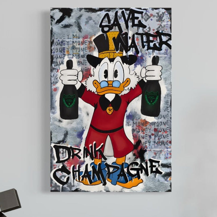 Tablou Canvas Premium, LuxCanva® C1140, Old Donald Ready To Party, Culori, Cartoon Character, Champagne, Good Life, Living Room, Bar, Relaxare, Culori Vibrante