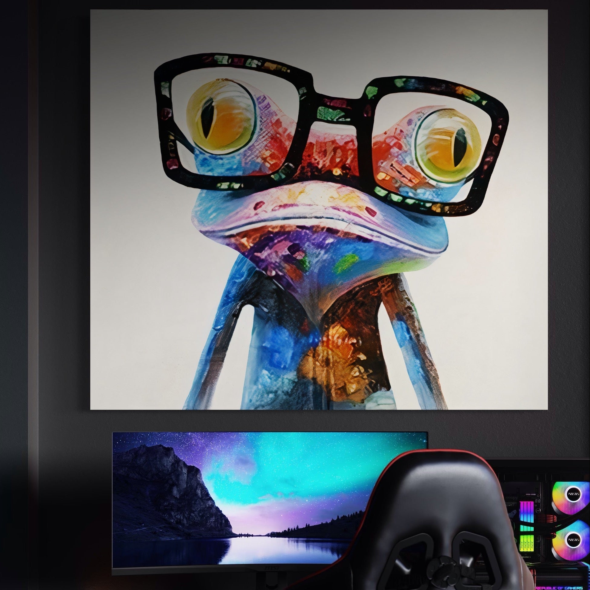 Tablou Canvas Premium LuxCanva® A1168, Crazy Frog , Decorativ, Living, Broasca, Ochelari, Culori Vibrante