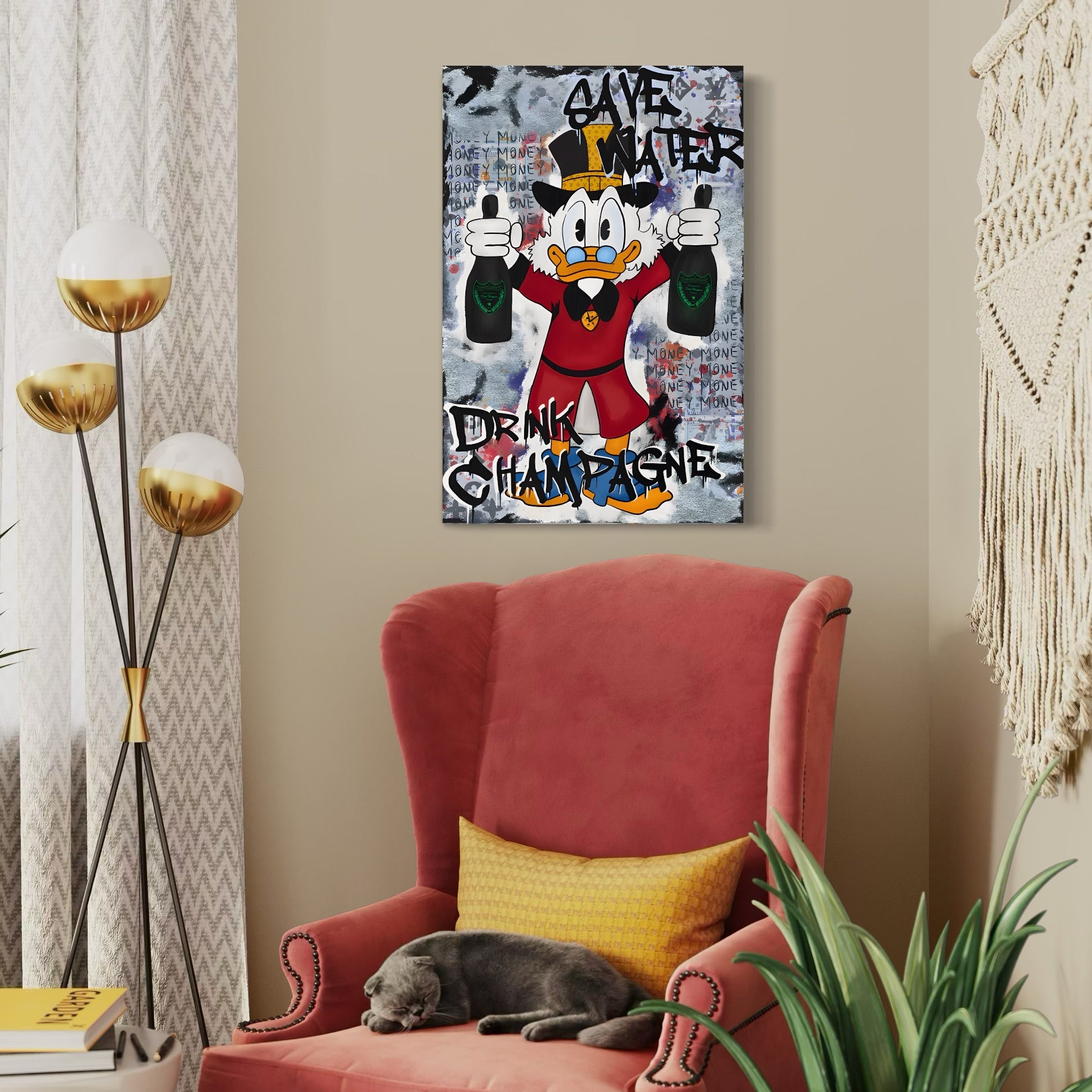 Tablou Canvas Premium, LuxCanva® C1140, Old Donald Ready To Party, Culori, Cartoon Character, Champagne, Good Life, Living Room, Bar, Relaxare, Culori Vibrante