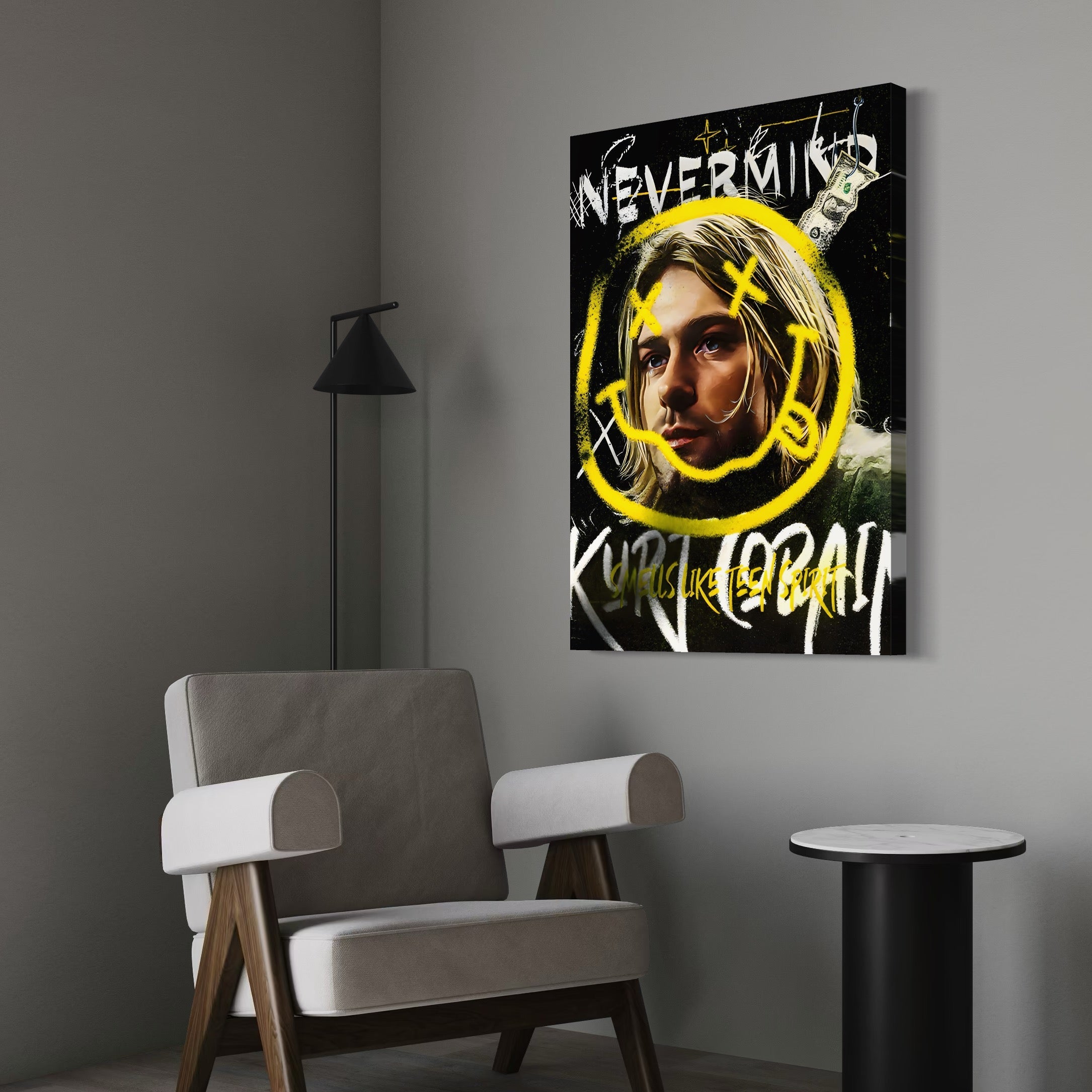 Tablou Canvas Premium LuxCanva® C1142, Kurt Kobain , Culori, Artist, Icon, Musician, Living Room, Bar, Relaxare, Culori Vibrante