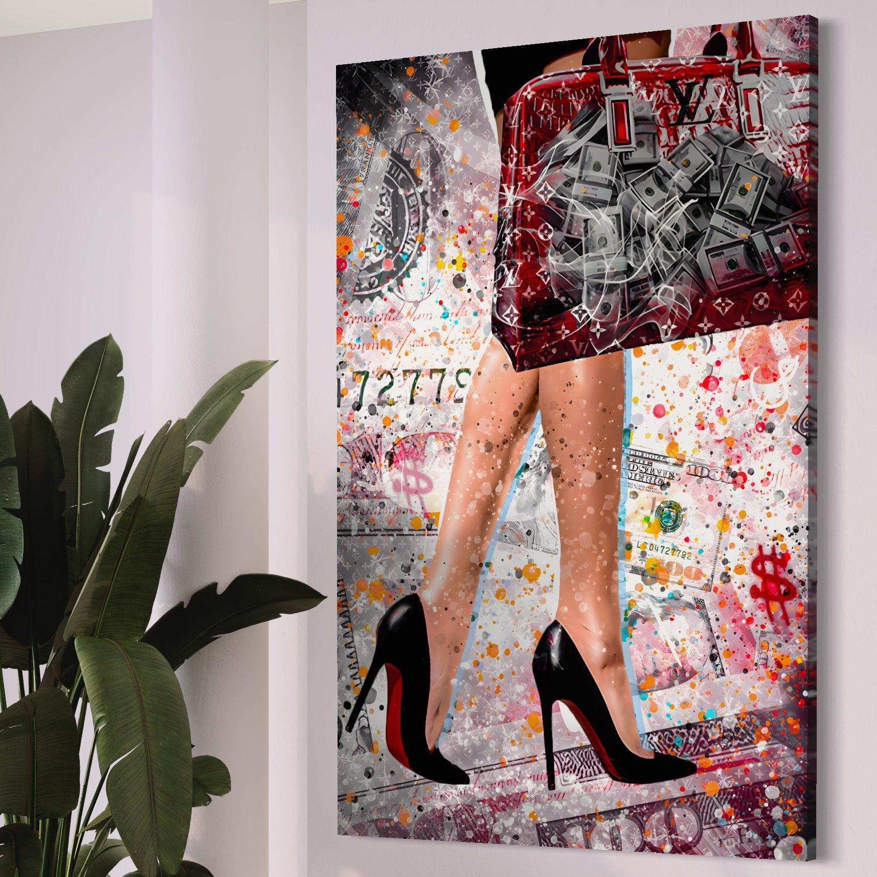 Tablou Canvas Premium LuxCanva® A1163, The Lady And Bag , Decorativ, Femeie, Pantofi, Luxury Brands, Culori Vibrante