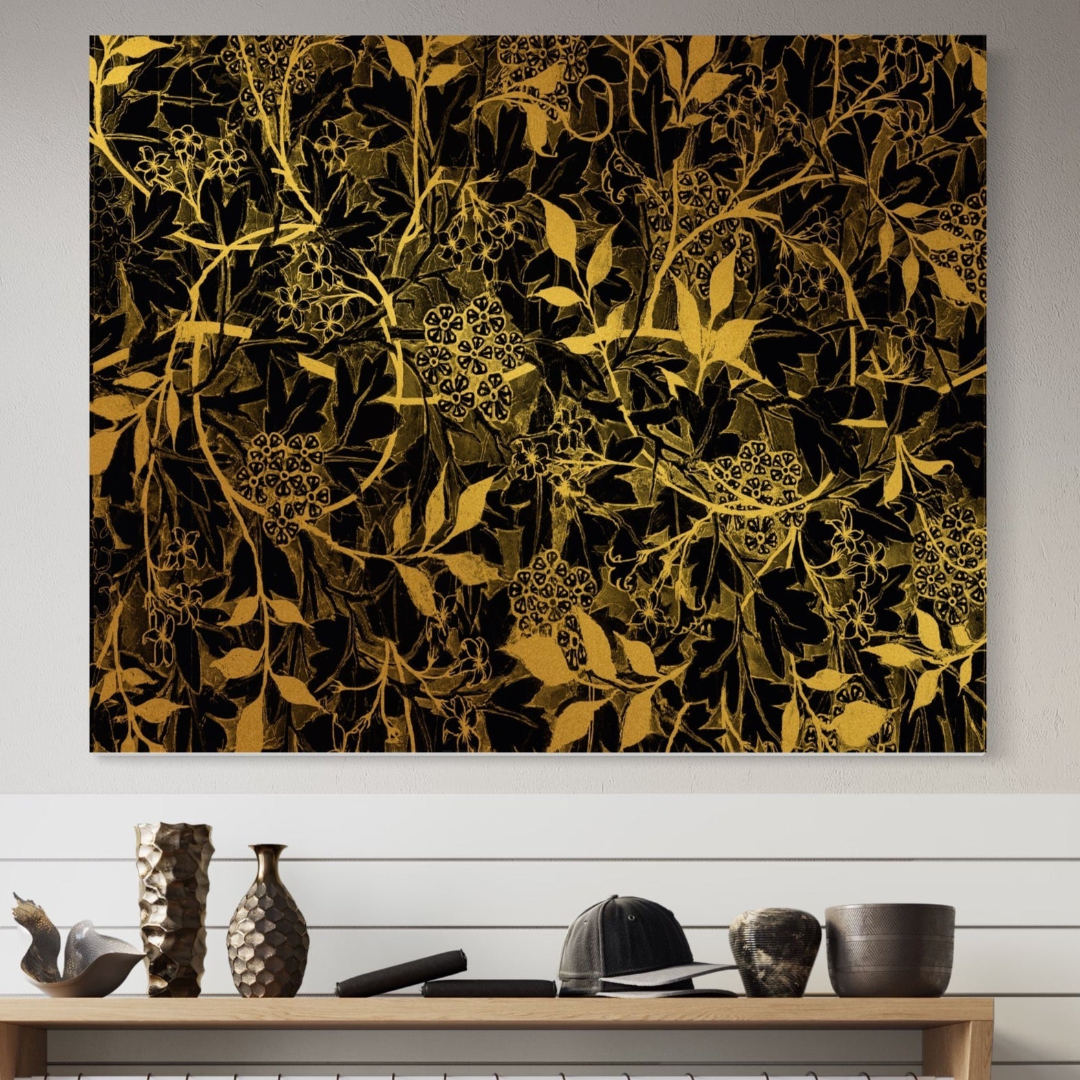 Tablou Canvas Premium LuxCanva® A1162, Flower Branch , Decorativ, Flori, Gold, Culori Vibrante
