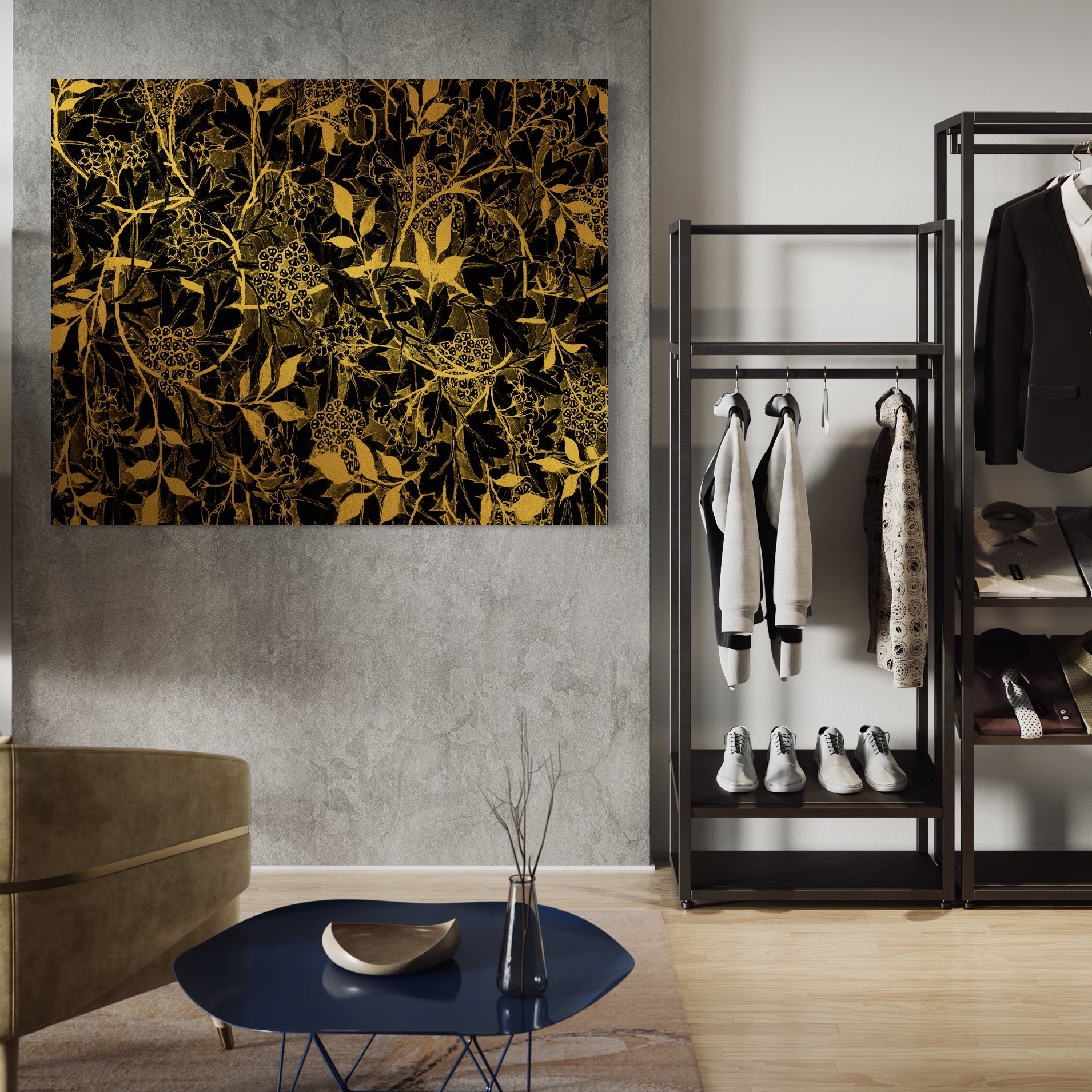 Tablou Canvas Premium LuxCanva® A1162, Flower Branch , Decorativ, Flori, Gold, Culori Vibrante