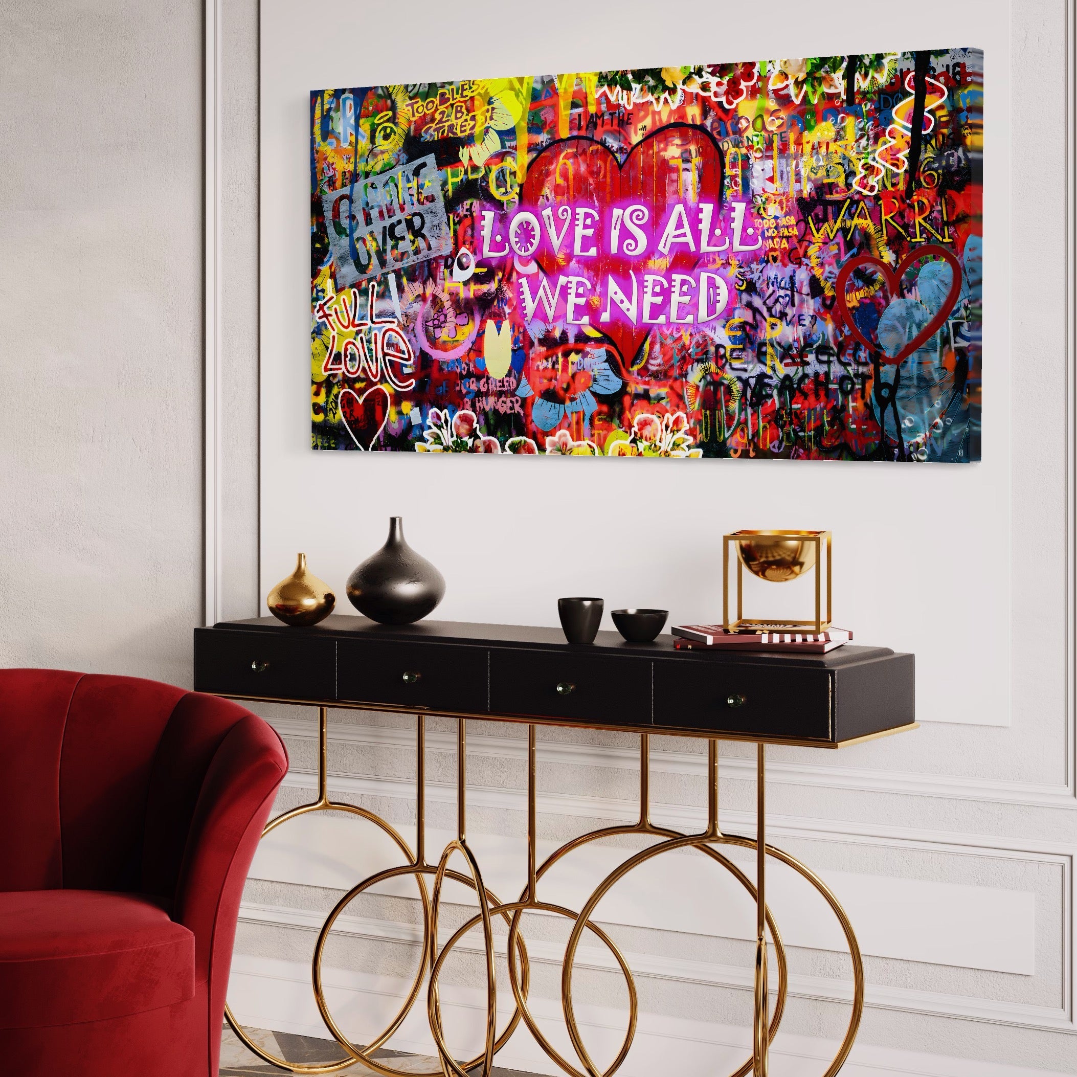 Tablou Canvas Premium LuxCanva® A1157, Love Is All , Iubire, Dragoste, Romantic, Culori Vibrante