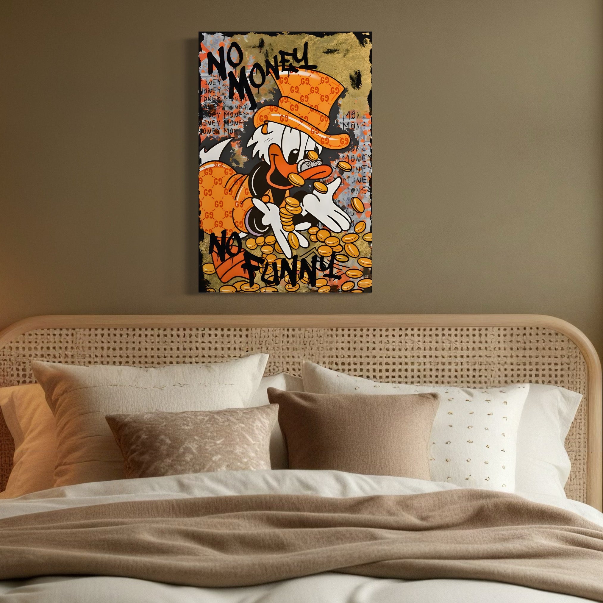 Tablou Canvas Premium, LuxCanva® C1150, Donald Counting Money, Culori, Cartoon, Happy, Money, Living Room, Relaxare, Culori Vibrante