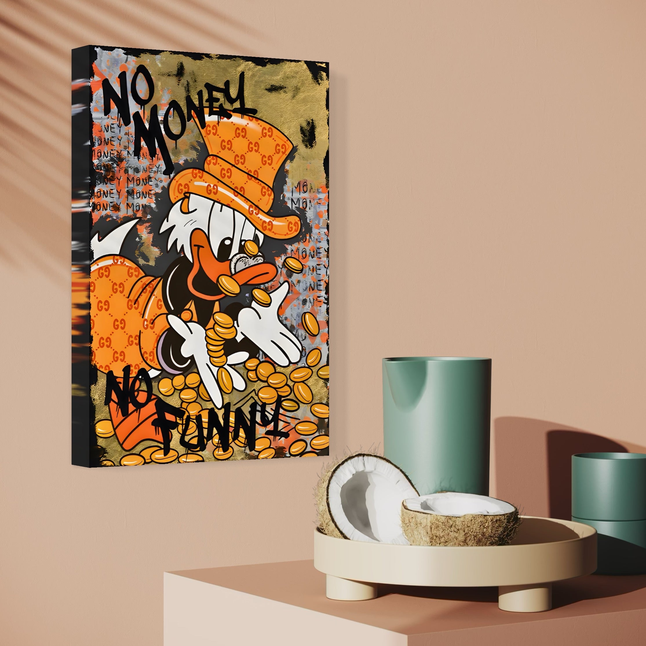 Tablou Canvas Premium, LuxCanva® C1150, Donald Counting Money, Culori, Cartoon, Happy, Money, Living Room, Relaxare, Culori Vibrante