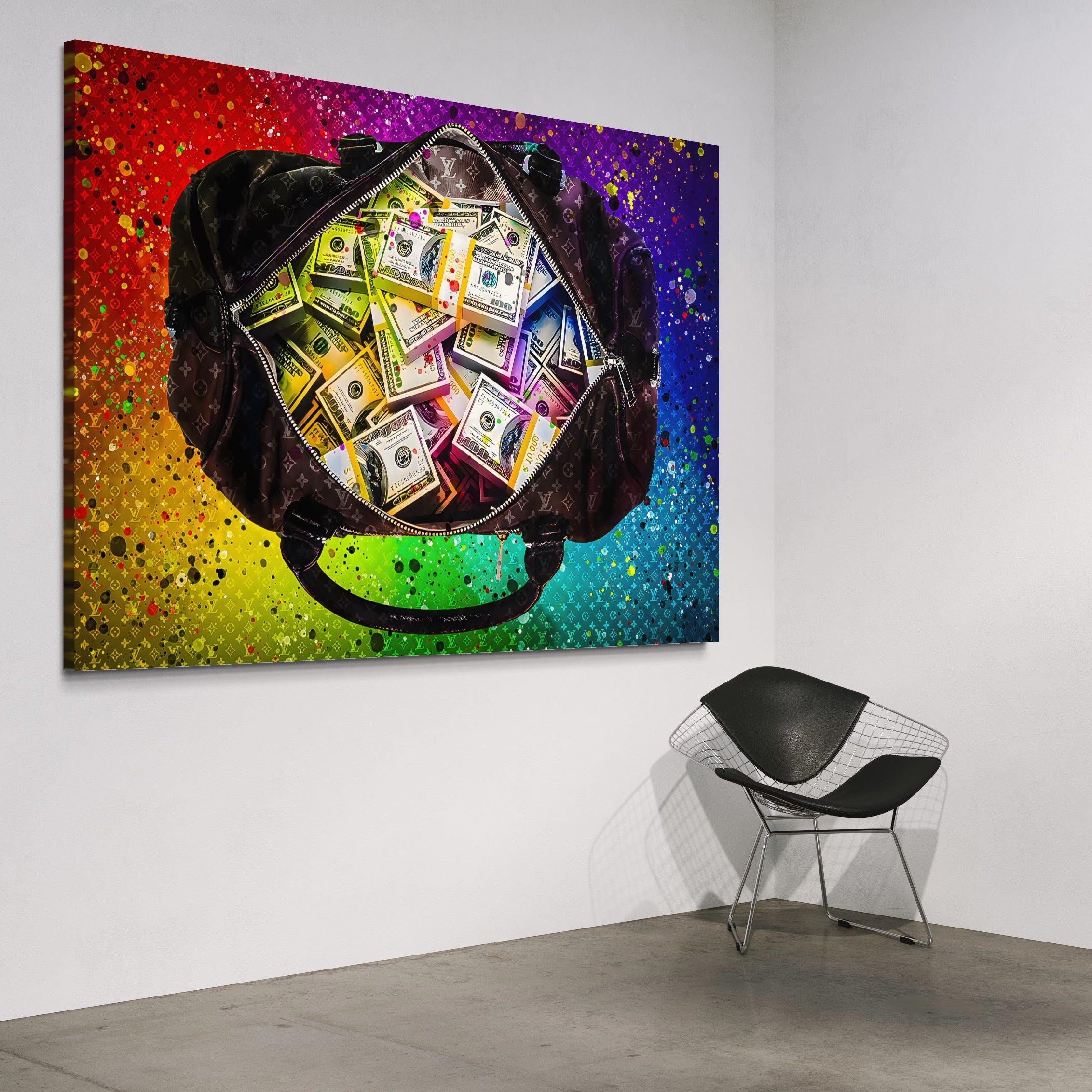 Tablou Canvas Premium LuxCanva® A1151, Dollars Bag , Decorativ, Bani, Geanta, USD, Culori Vibrante