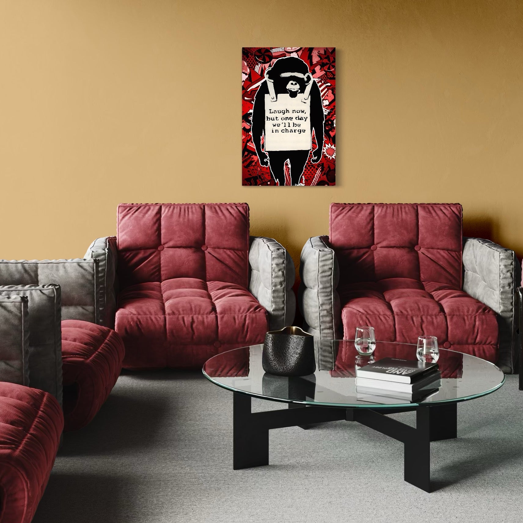 Tablou Canvas Premium LuxCanva® C1152, Message From The Apes , Culori, Animals, Jungle, Monkey, Game Room, Bar, Relaxare, Culori Vibrante