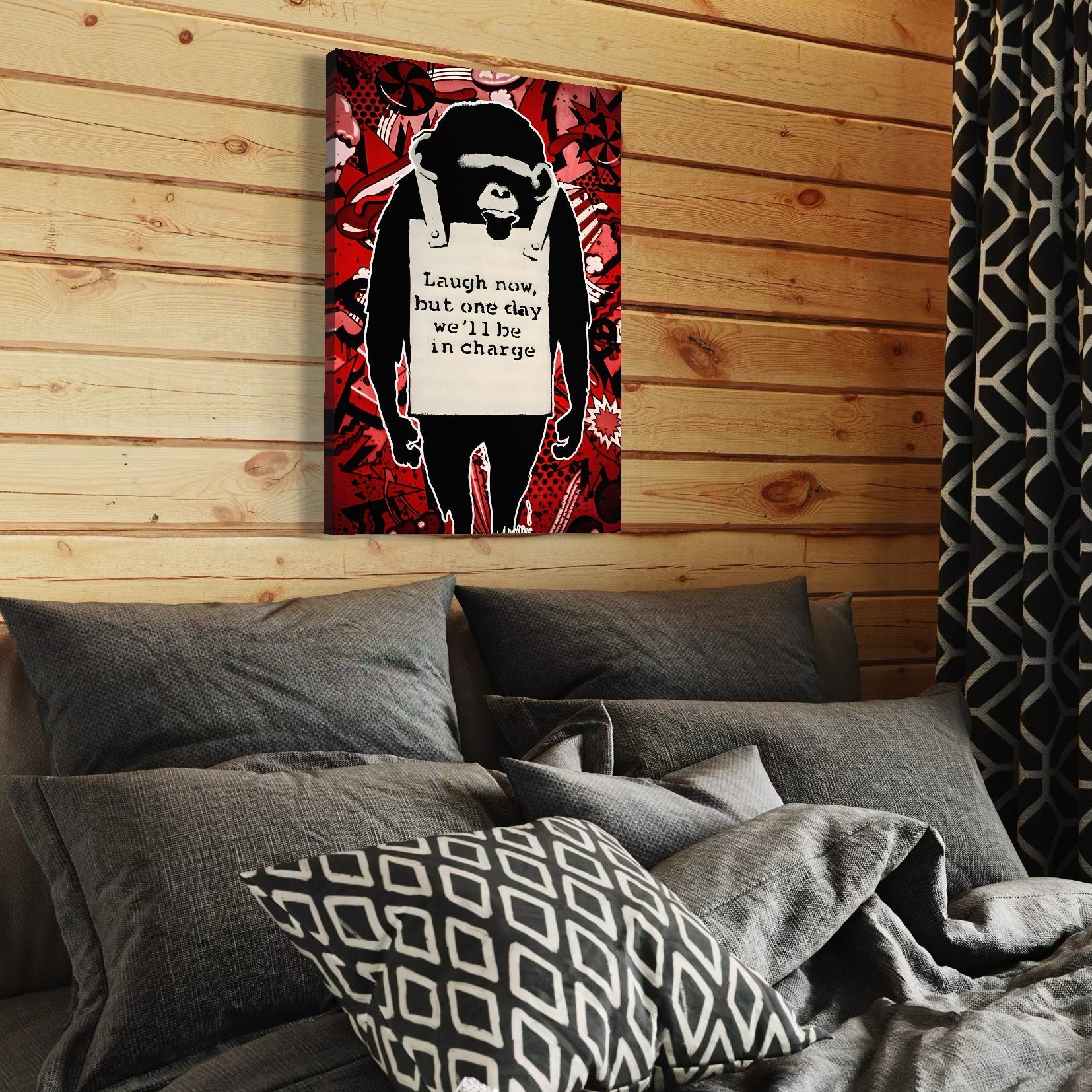 Tablou Canvas Premium LuxCanva® C1152, Message From The Apes , Culori, Animals, Jungle, Monkey, Game Room, Bar, Relaxare, Culori Vibrante