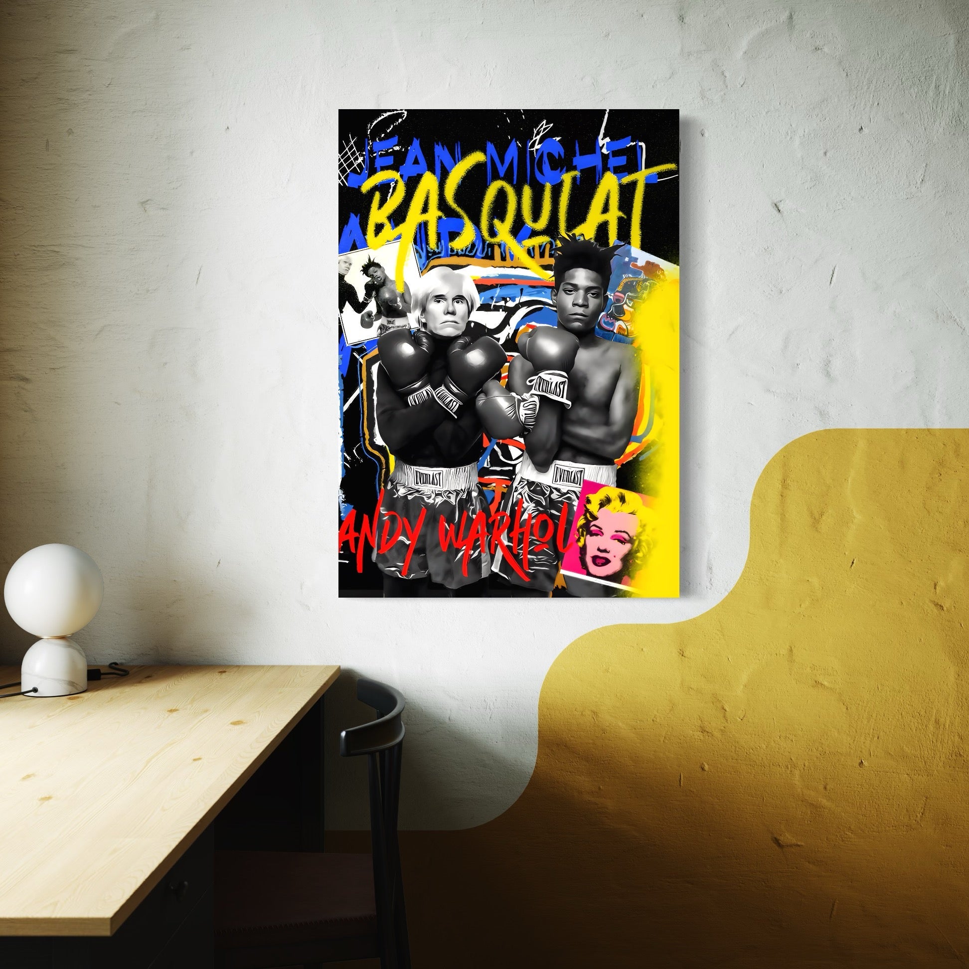 Tablou Canvas Premium LuxCanva® C1153, Basquiat And Warhol Duel , Culori, Icons, Boxing, Game Room, Bar, Relaxare, Culori Vibrante