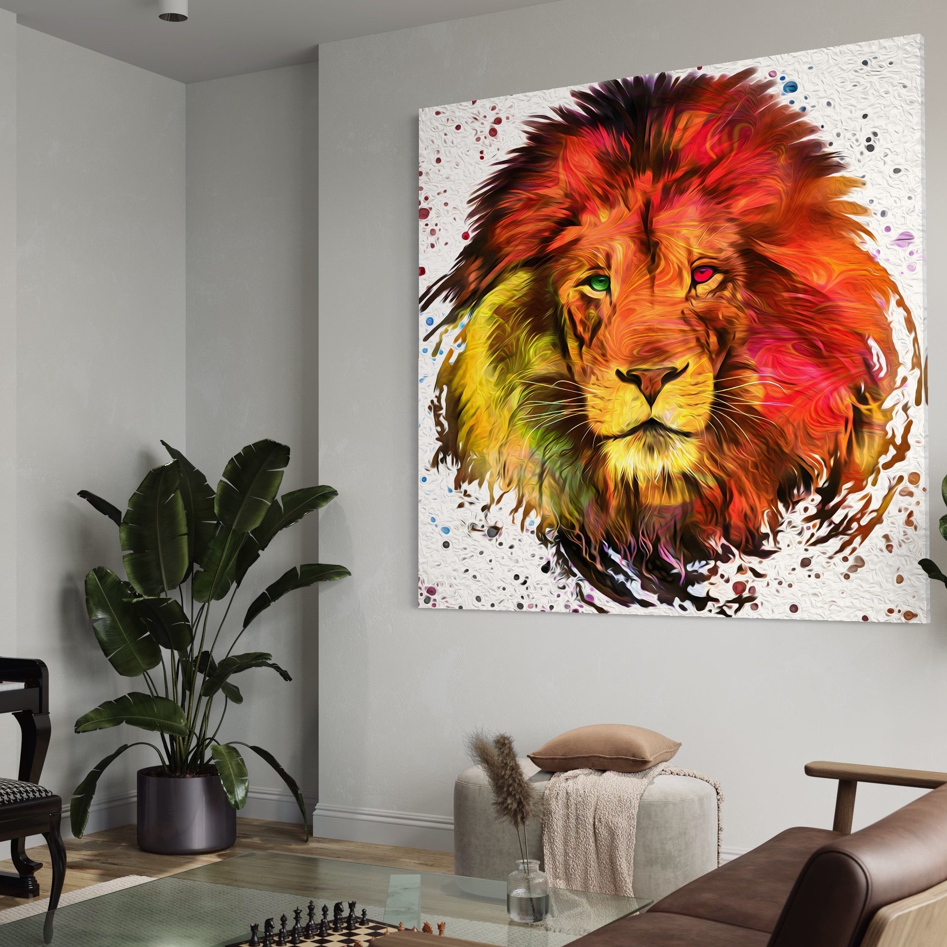 Tablou Canvas Premium LuxCanva® A1146, Colorful Lion ,  Animal, Regele Junglei, Safari, Colorat, Culori Vibrante