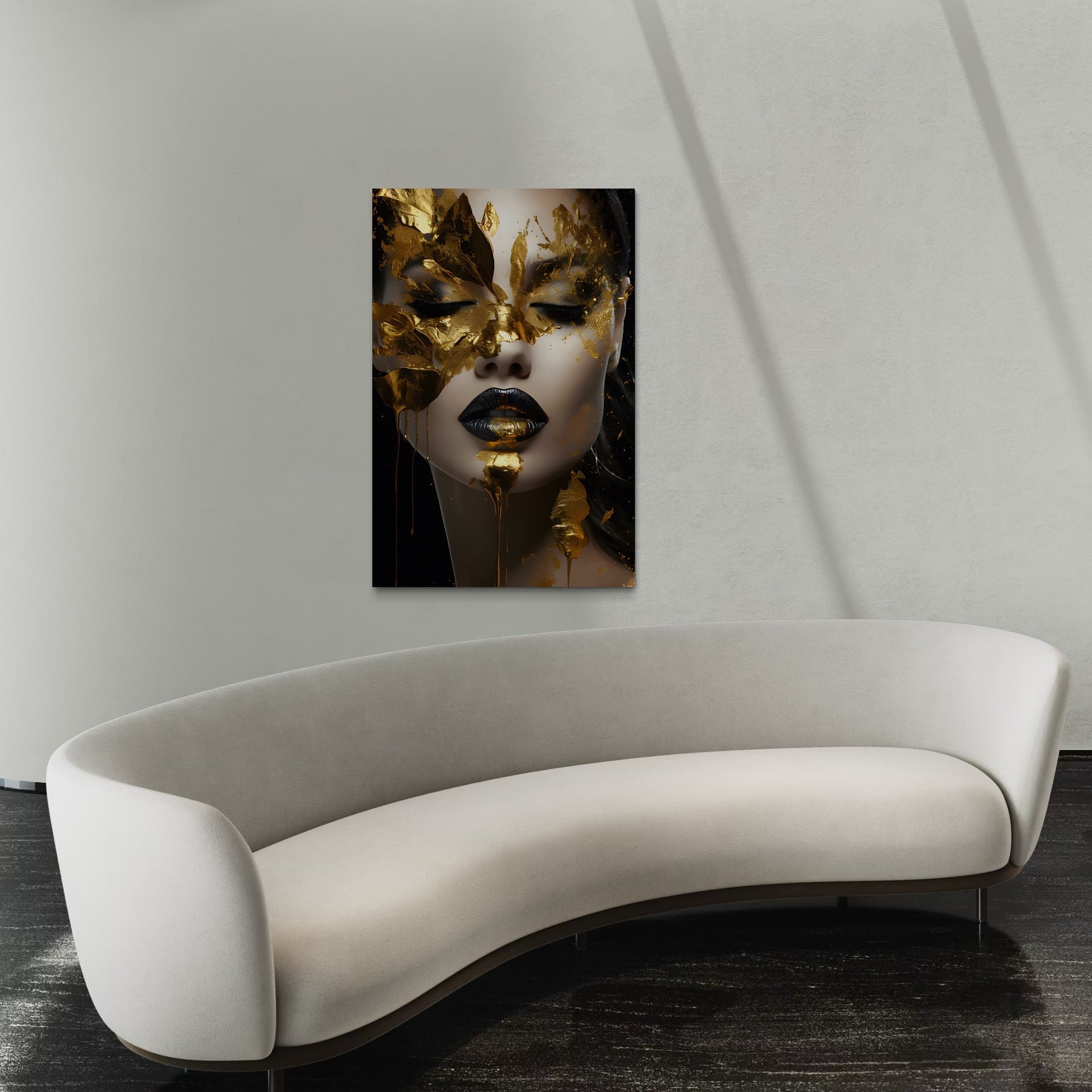 Tablou Canvas Premium LuxCanva® C1156, Pretty Face Covered In Gold ,  Culori, Girl, Beautiful, Living Room, Relaxare, Culori Vibrante