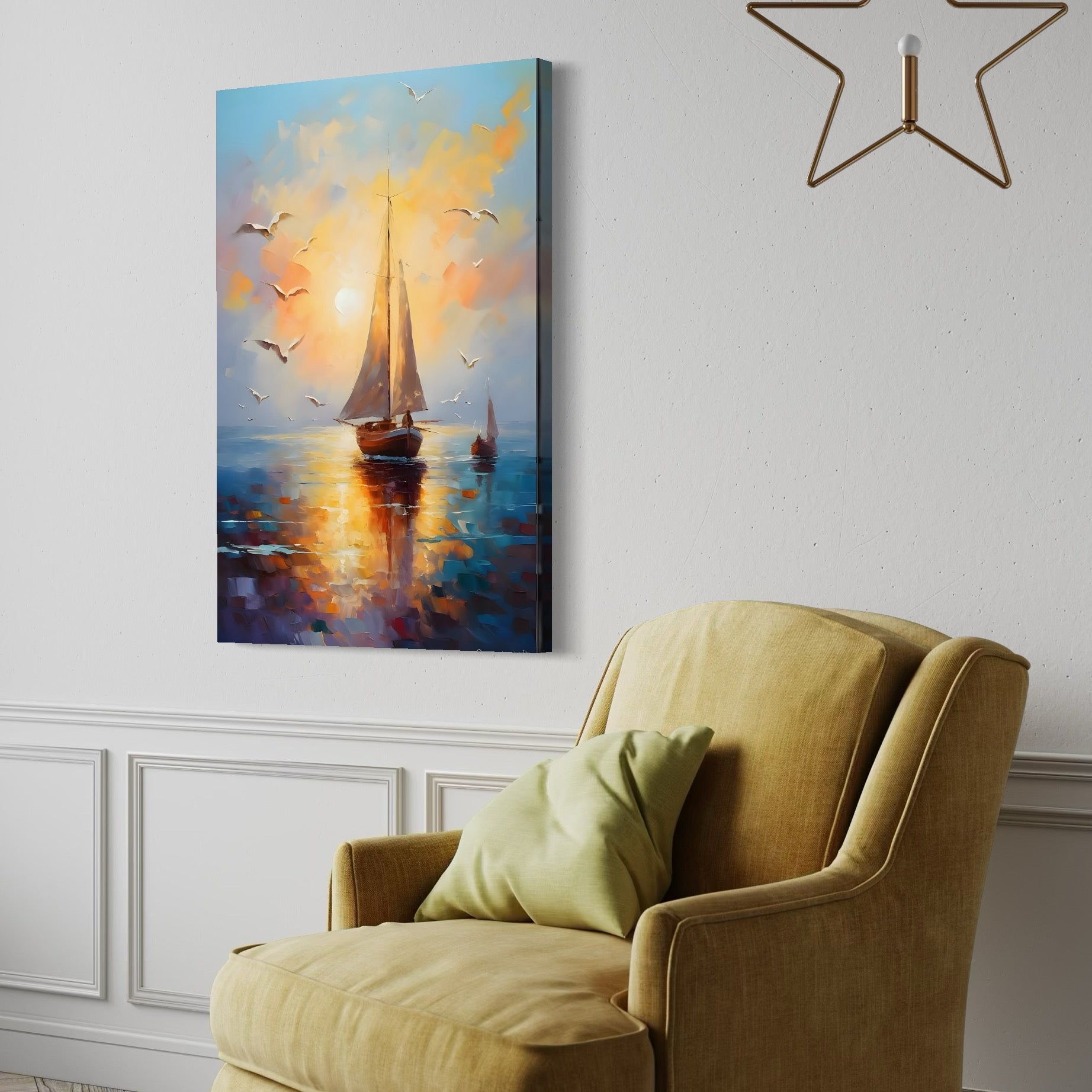 Tablou Canvas Premium, LuxCanva® C1157, Sailing Morning, Culori, Nature, Seaguls, Sea, Living Room, Relaxare, Culori Vibrante