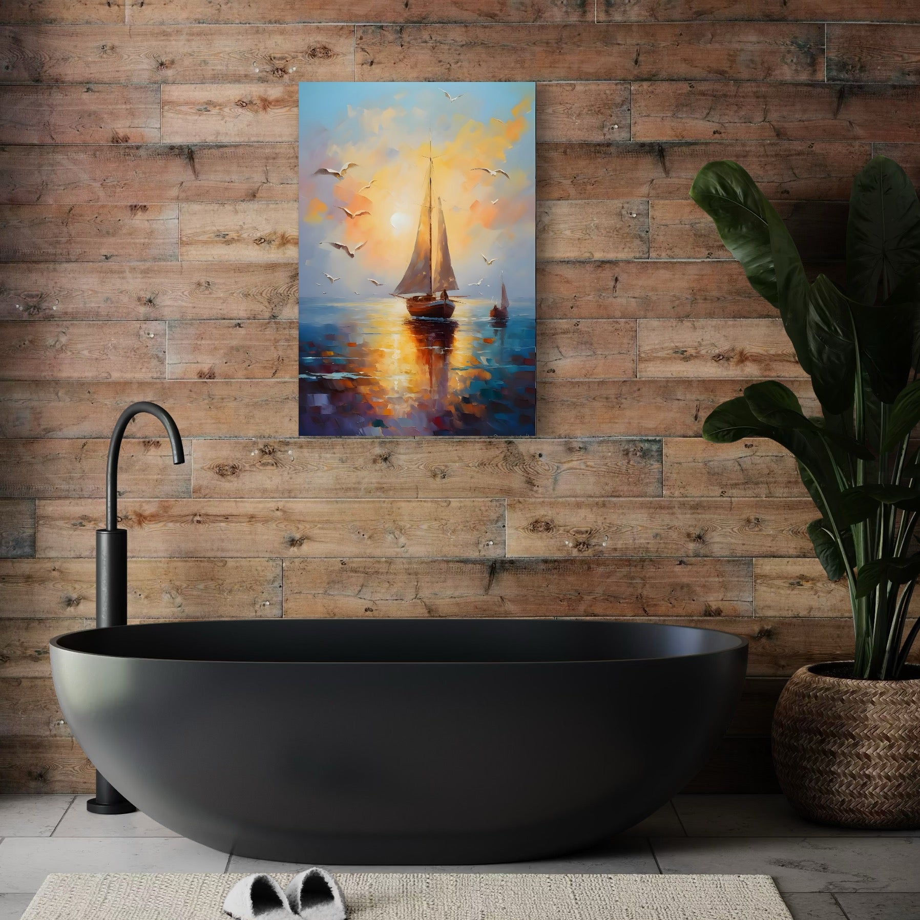 Tablou Canvas Premium, LuxCanva® C1157, Sailing Morning, Culori, Nature, Seaguls, Sea, Living Room, Relaxare, Culori Vibrante