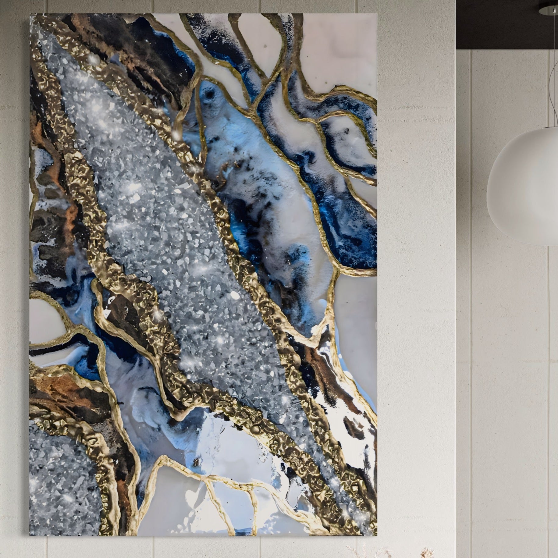 Tablou Canvas Premium LuxCanva® A1130, Marmura Albastra , Abstract, Auriu, Colorat, Arta, Culori Vibrante