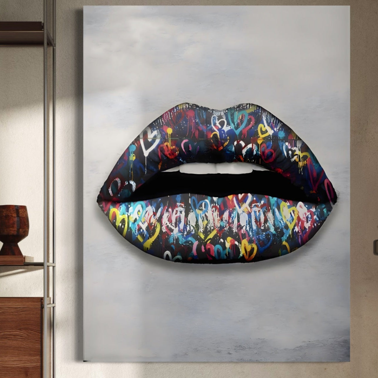 Tablou Canvas Premium LuxCanva® A1126, Black Lips ,  Buze, Inimi Colorate, Ruj Negru, Culori Vibrante