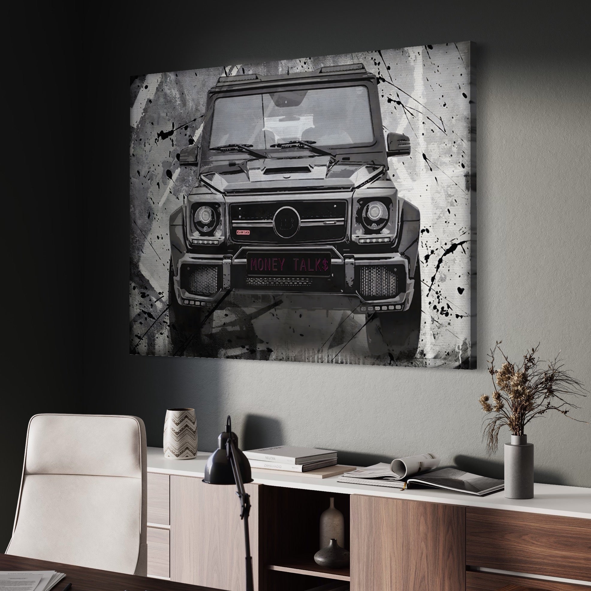 Tablou Canvas Premium LuxCanva® A1125, Money Talk , Mercedes, Succes, Alb, Negru